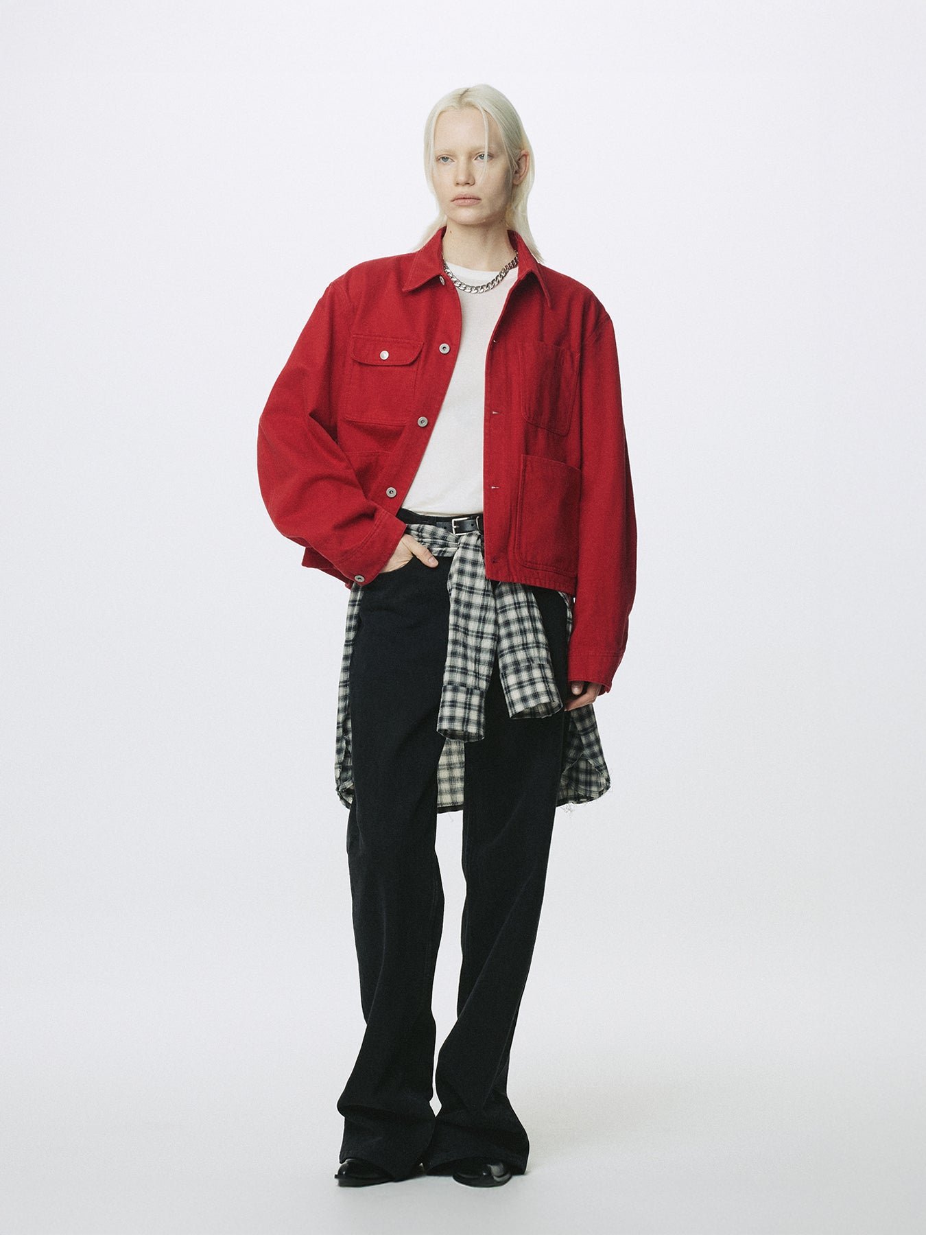 (W) RAW-CUT COTTON CHECK SHIRT_ BLACK CHECK