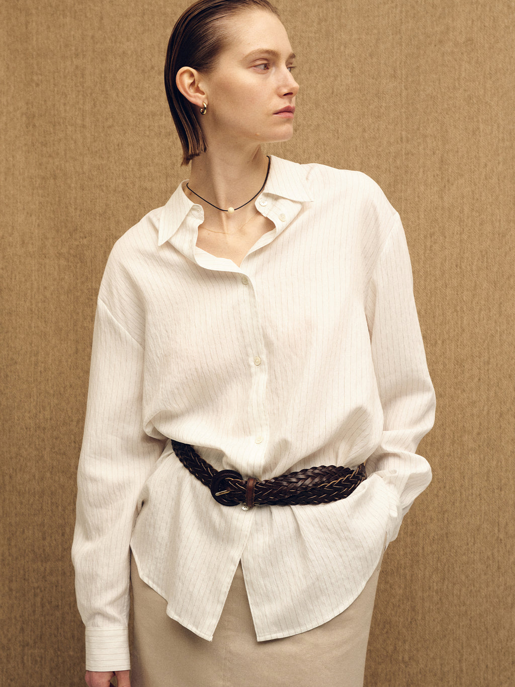 (W) LINEN RELAXED MAXI SKIRT_ SAND