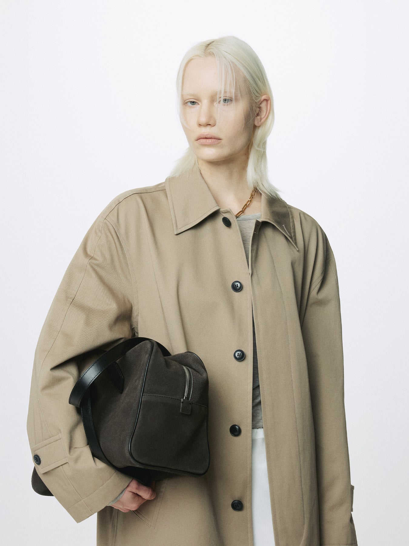 (W) COTTON DRILL SINGLE-BREASTED OVERCOAT_ BEIGE