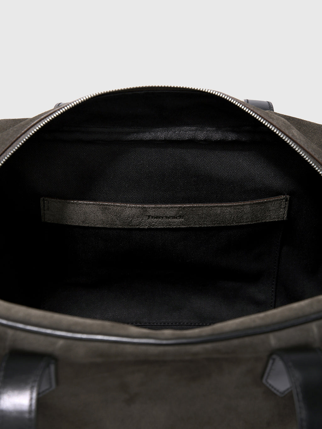 LEATHER TRIM SUEDE SQUARE VALISE BAG_ DARK PECAN