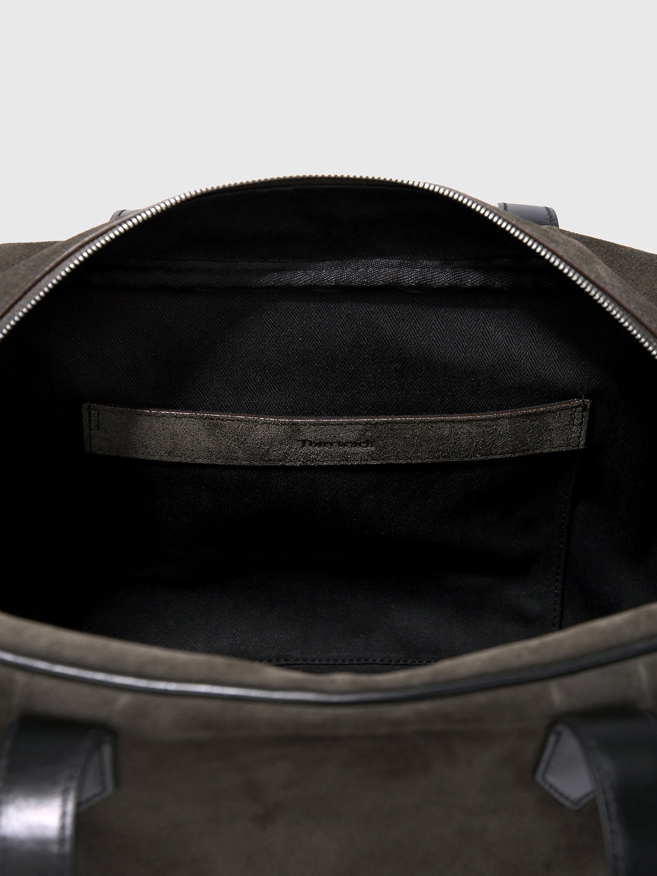 LEATHER TRIM SUEDE SQUARE VALISE BAG_ DARK PECAN