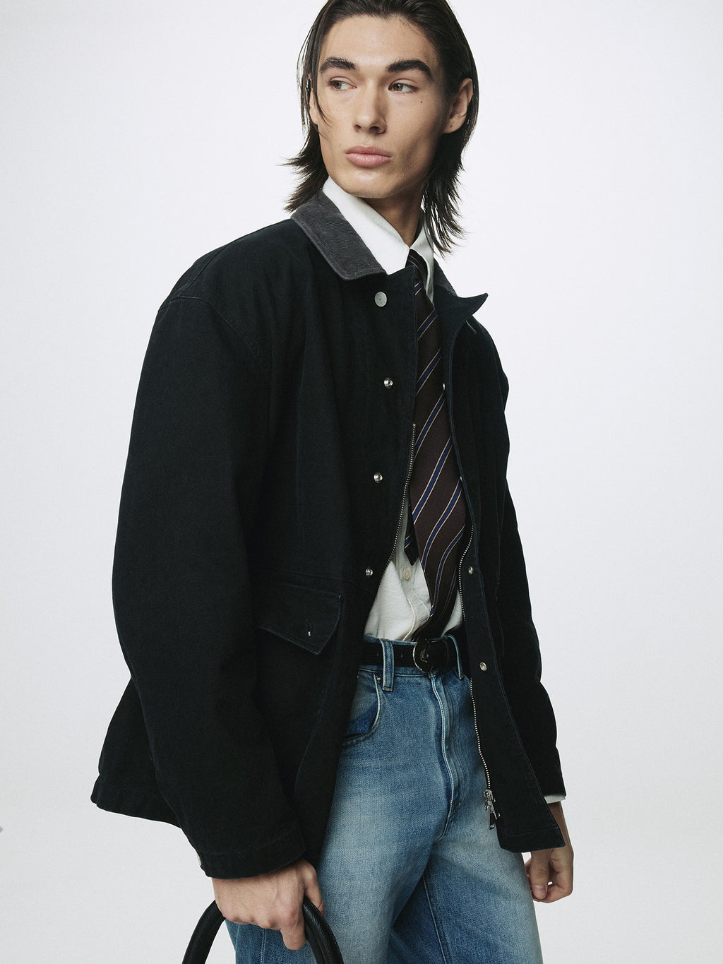 GARMENT WASHED BARN JACKET_ FADED BLACK