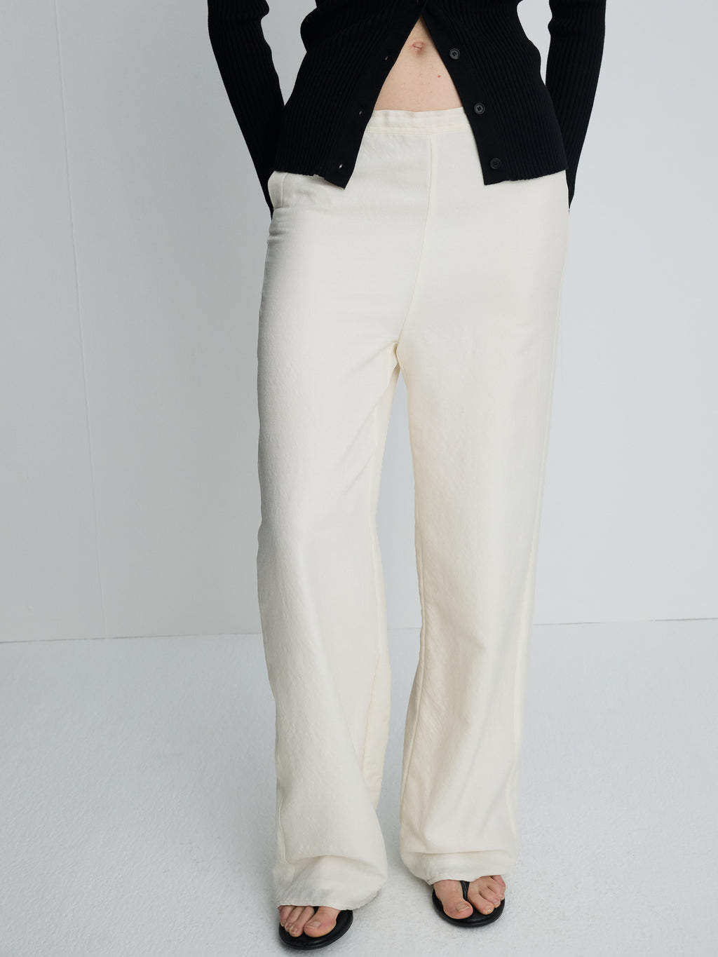 (W) SILK TWILL LOUNGE PANTS_ IVORY