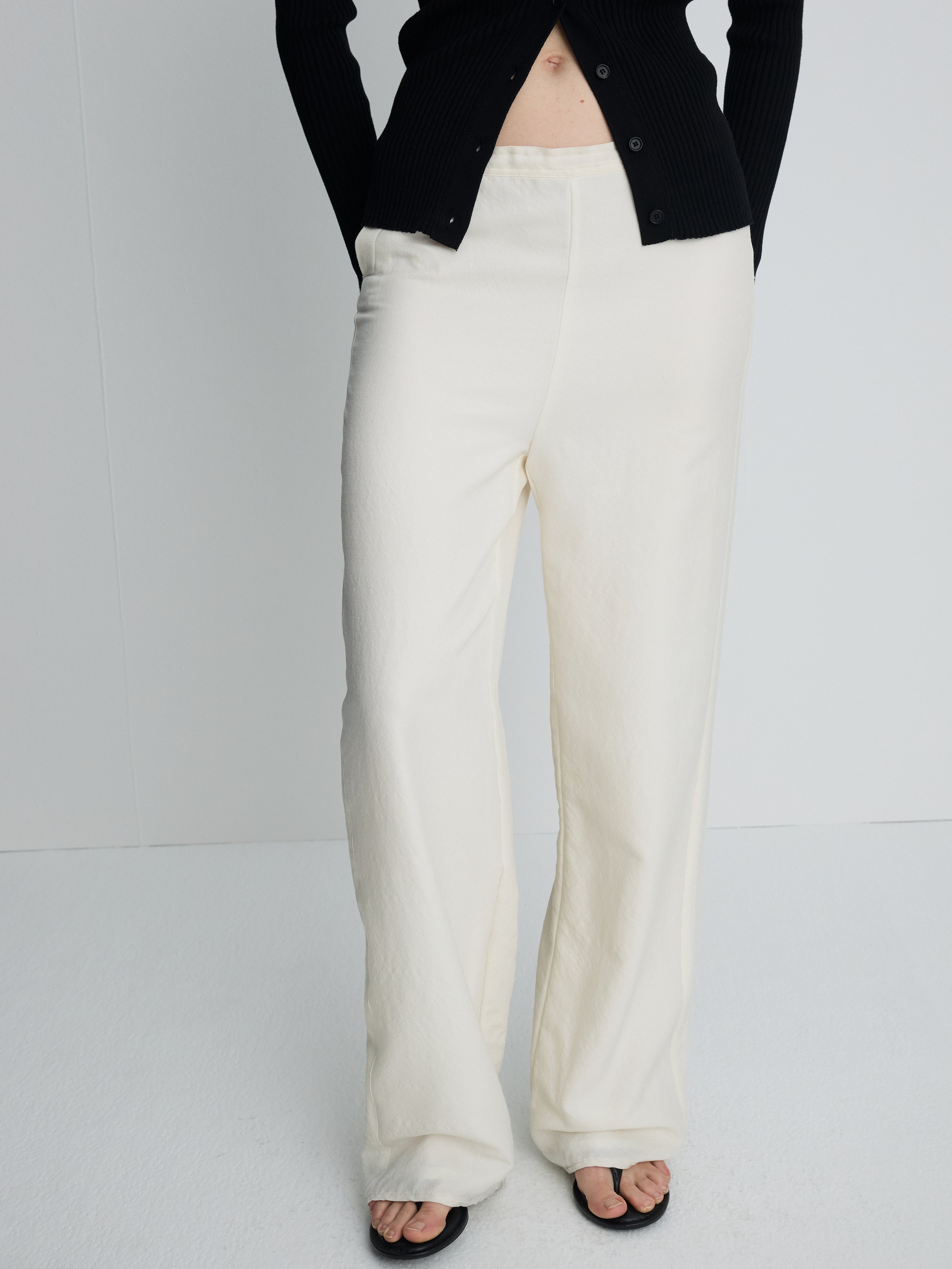 (W) SILK TWILL LOUNGE PANTS_ IVORY