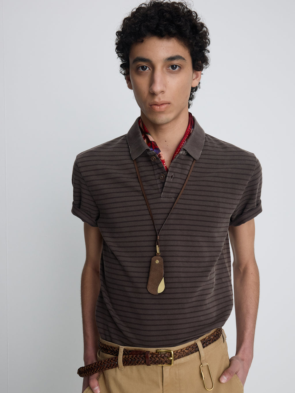GARMENT DYED STRIPE PIQUÉ POLO_ FADED BROWN