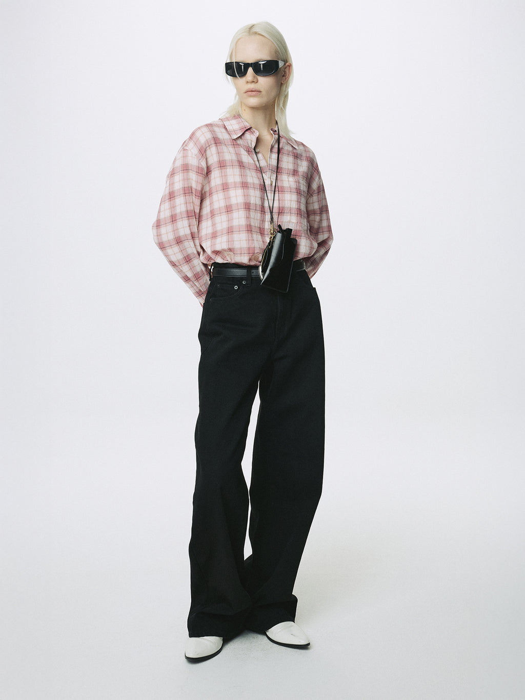 (W) RAW-CUT COTTON CHECK SHIRT_ PINK CHECK