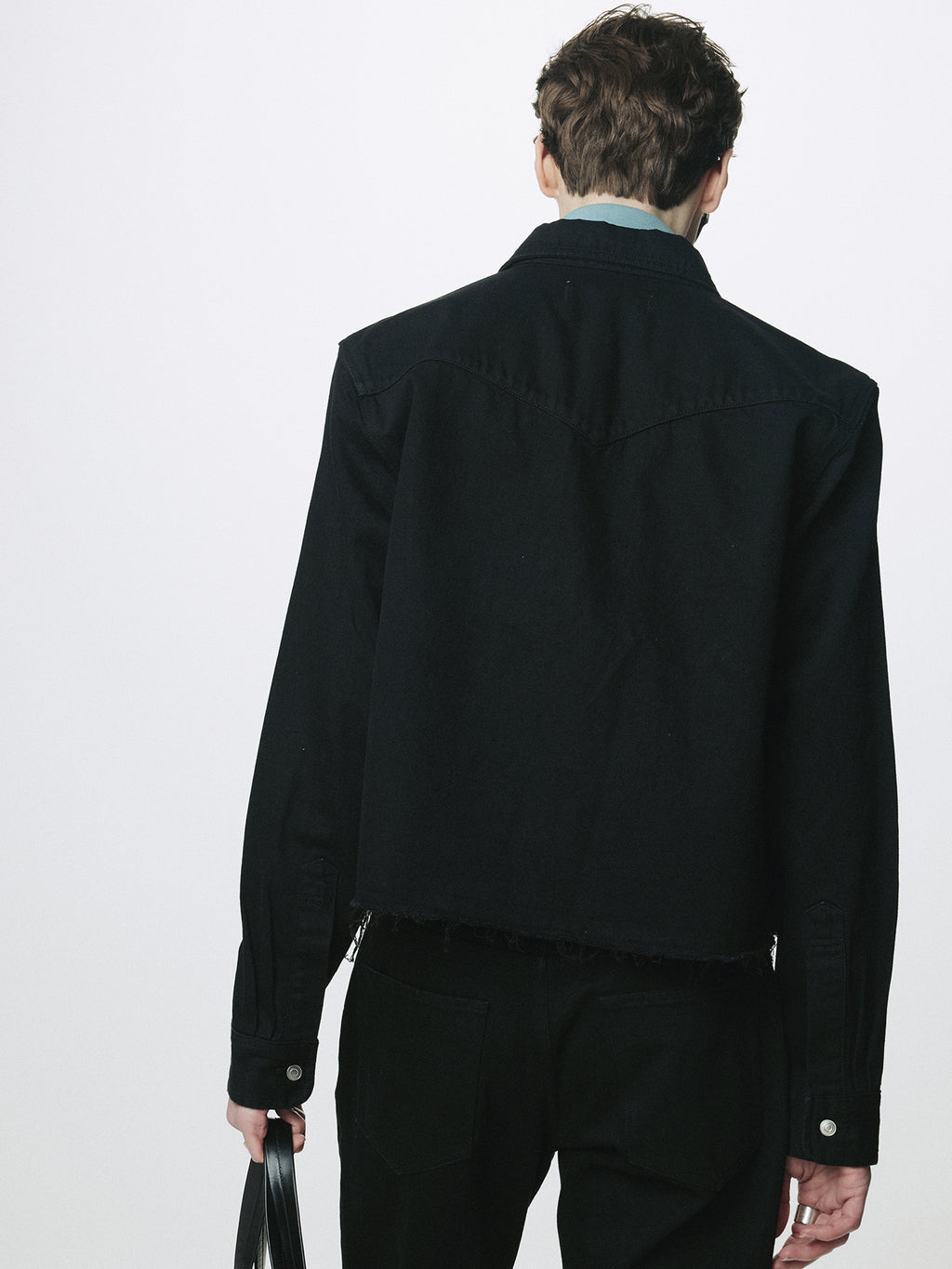 DENIM CUT-OFF SHIRT BLOUSON_ BLACK