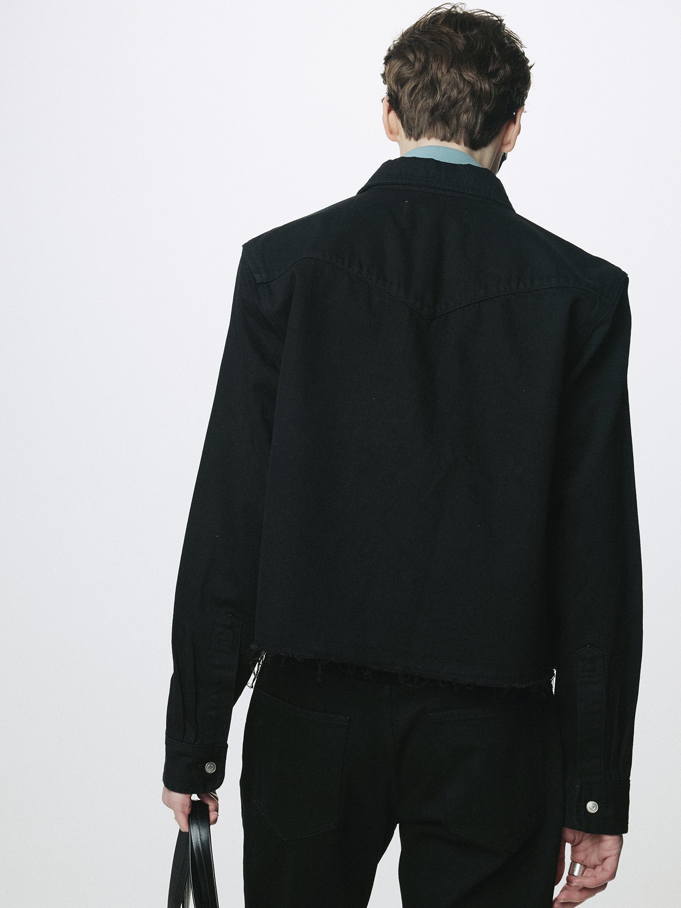 DENIM CUT-OFF SHIRT BLOUSON_ BLACK