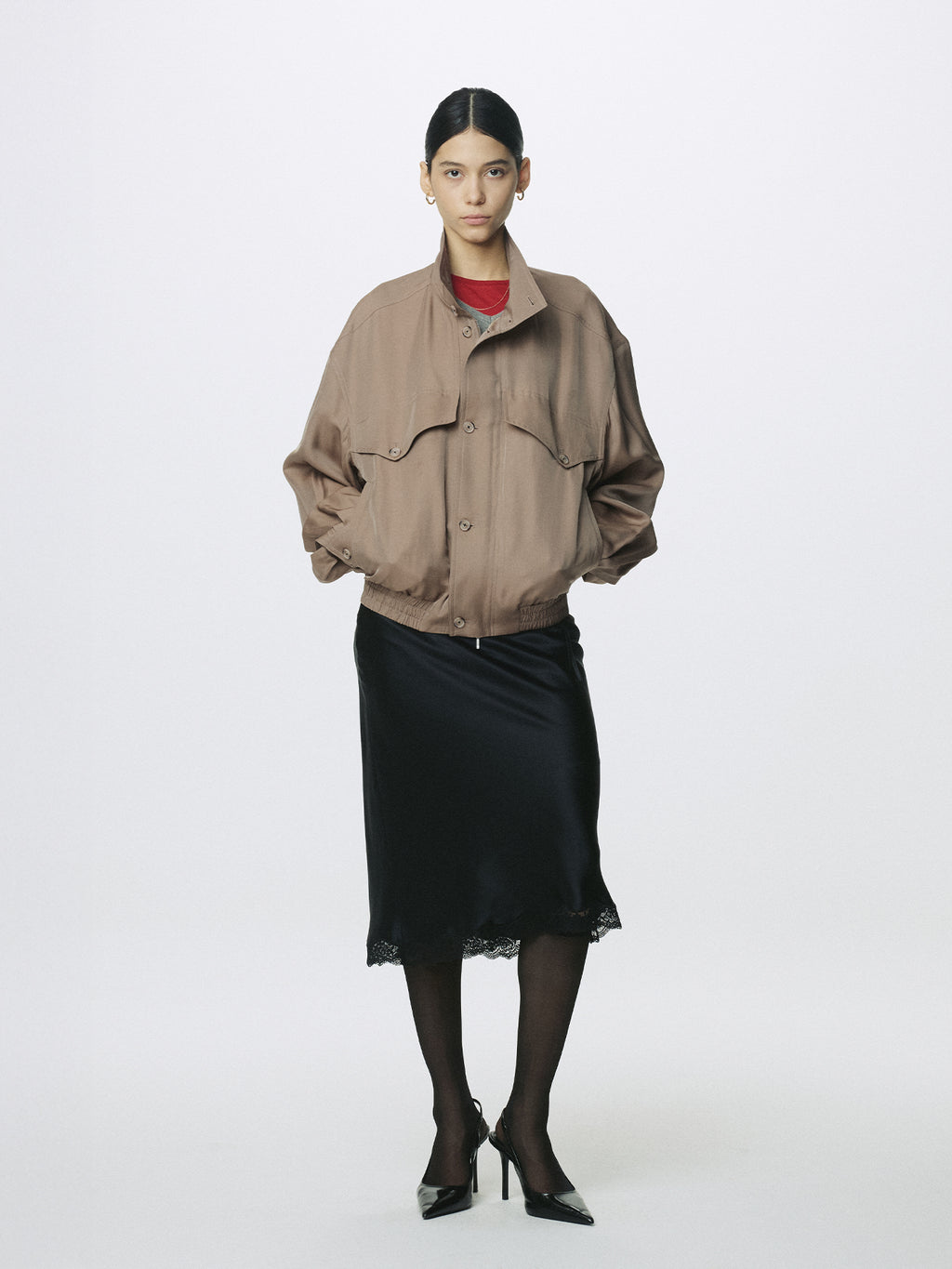 (W) OVERSIZED STAND COLLAR BLOUSON_ SAND