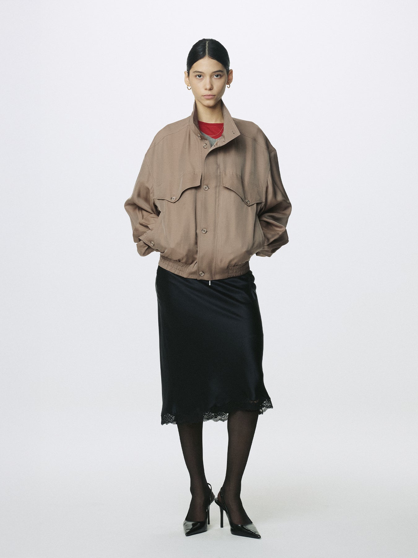(W) OVERSIZED STAND COLLAR BLOUSON_ SAND