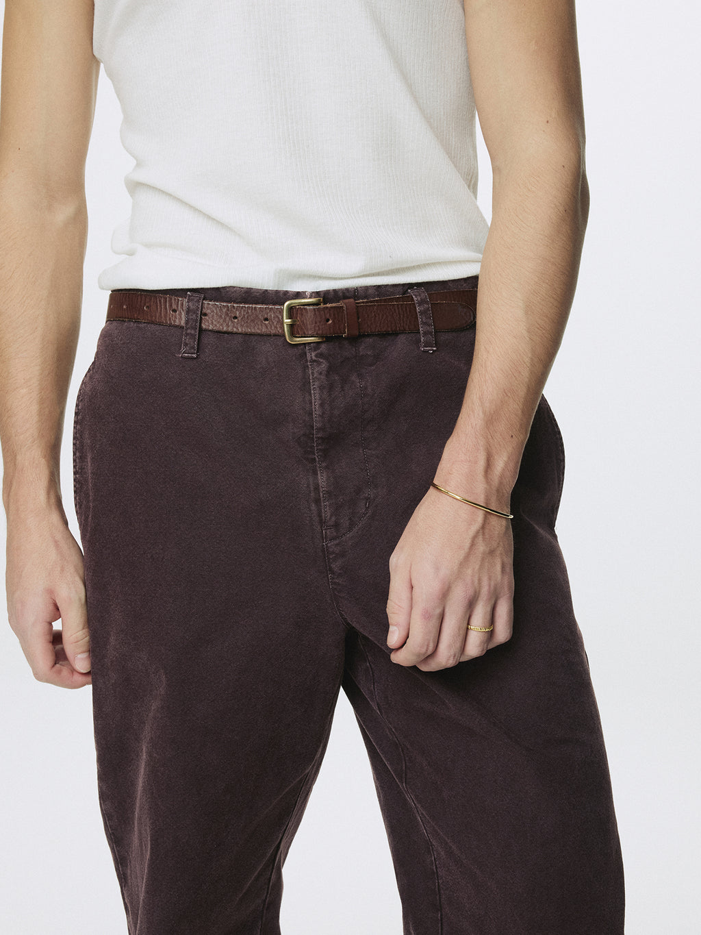 GARMENT DYED COTTON STRAIGHT PANTS_ FADED BURGUNDY