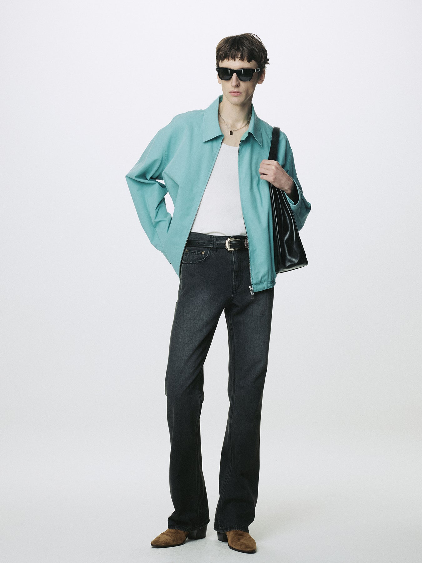 WASHED COTTON LYOCELL BLOUSON JACKET_ TURQUOISE