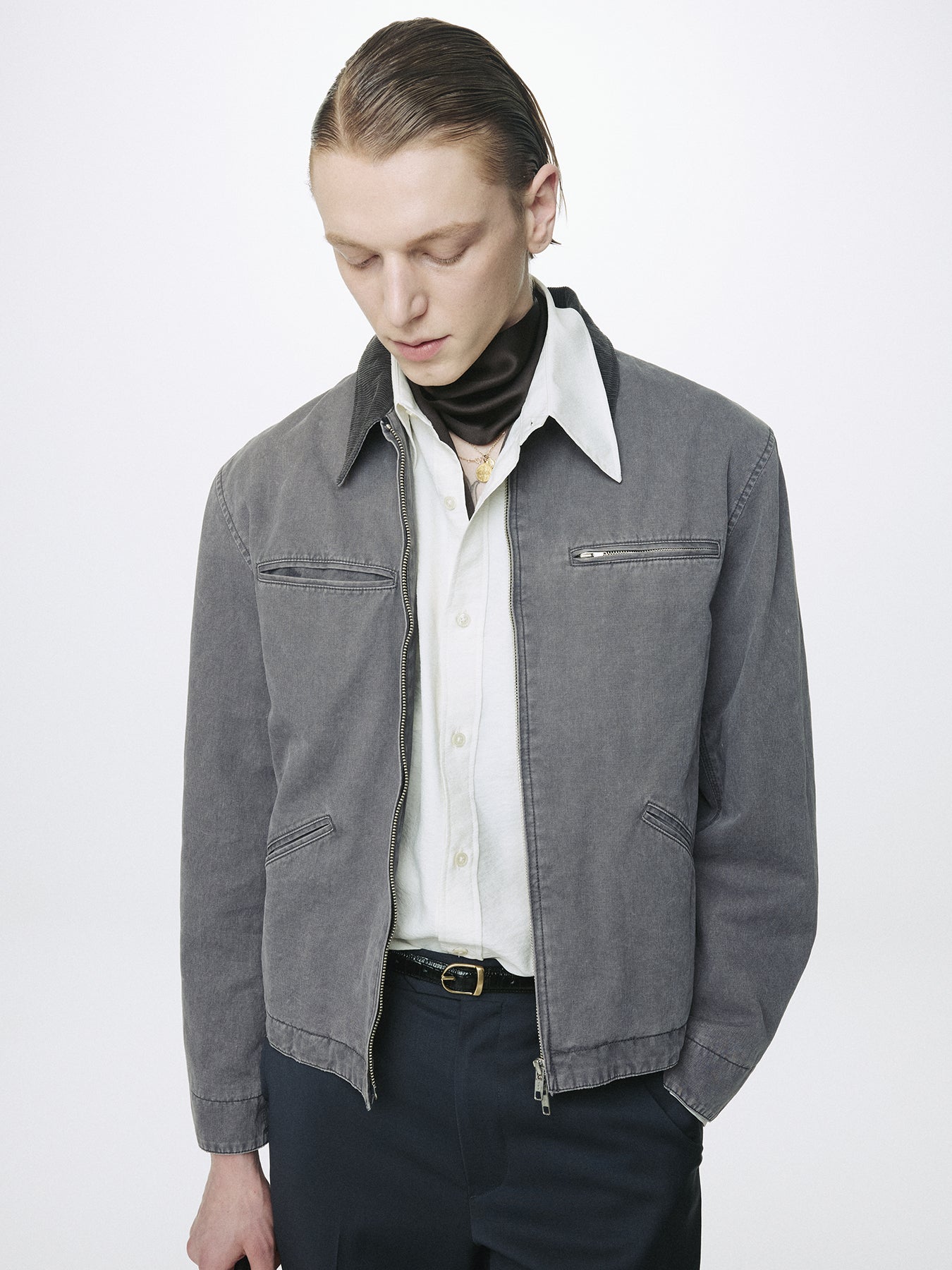 GARMENT WASHED ZIP WORK JACKET_ FADED INK