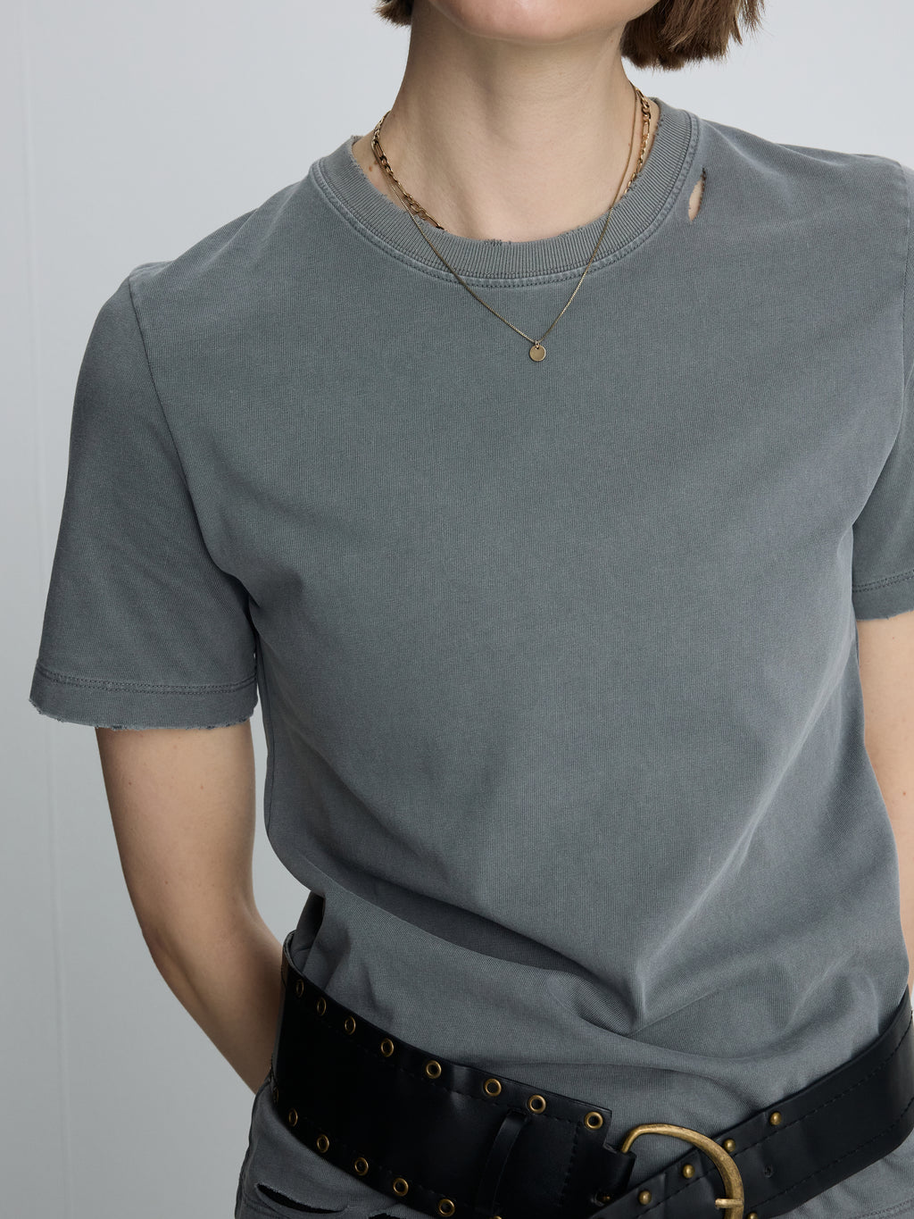 (W) GARMENT DYED VINTAGE COTTON T-SHIRT_ FADED GREY