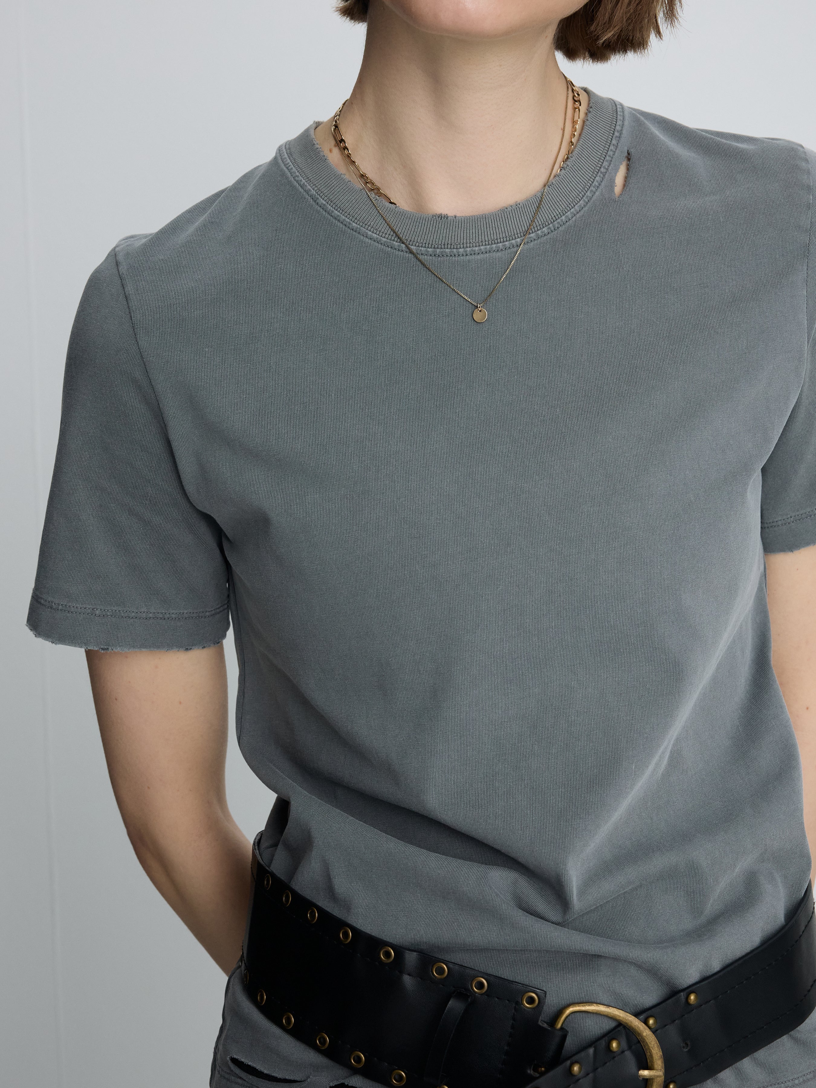 (W) GARMENT DYED VINTAGE COTTON T-SHIRT_ FADED GREY