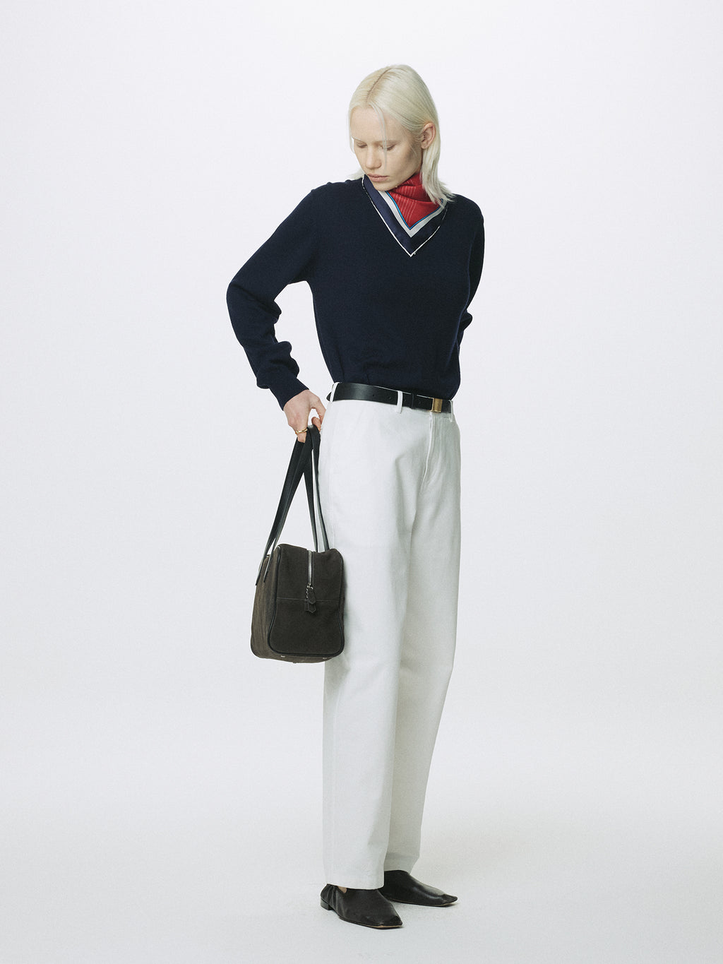 (W) CURVED COTTON CHINO PANTS_ WHITE