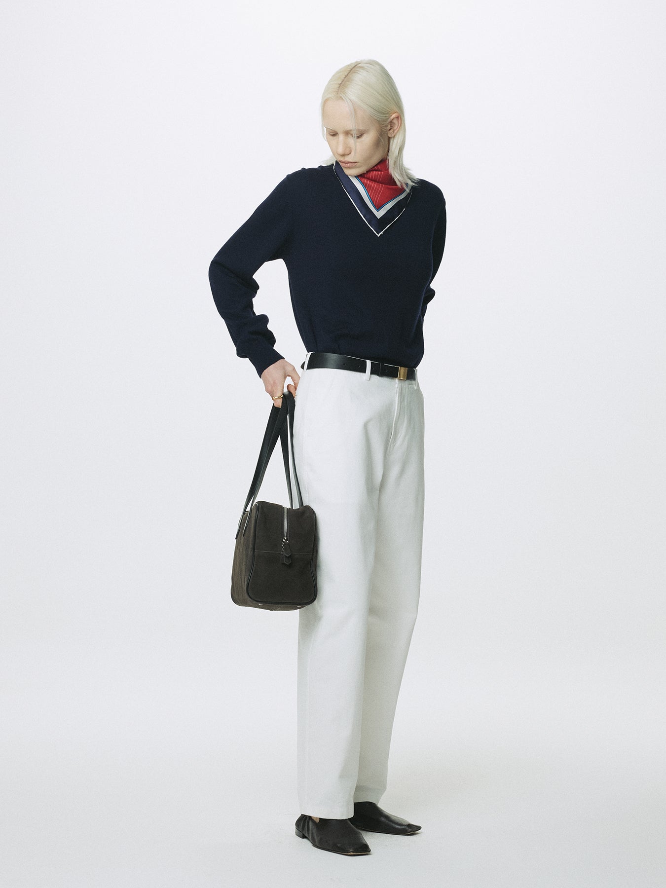 (W) CURVED COTTON CHINO PANTS_ WHITE
