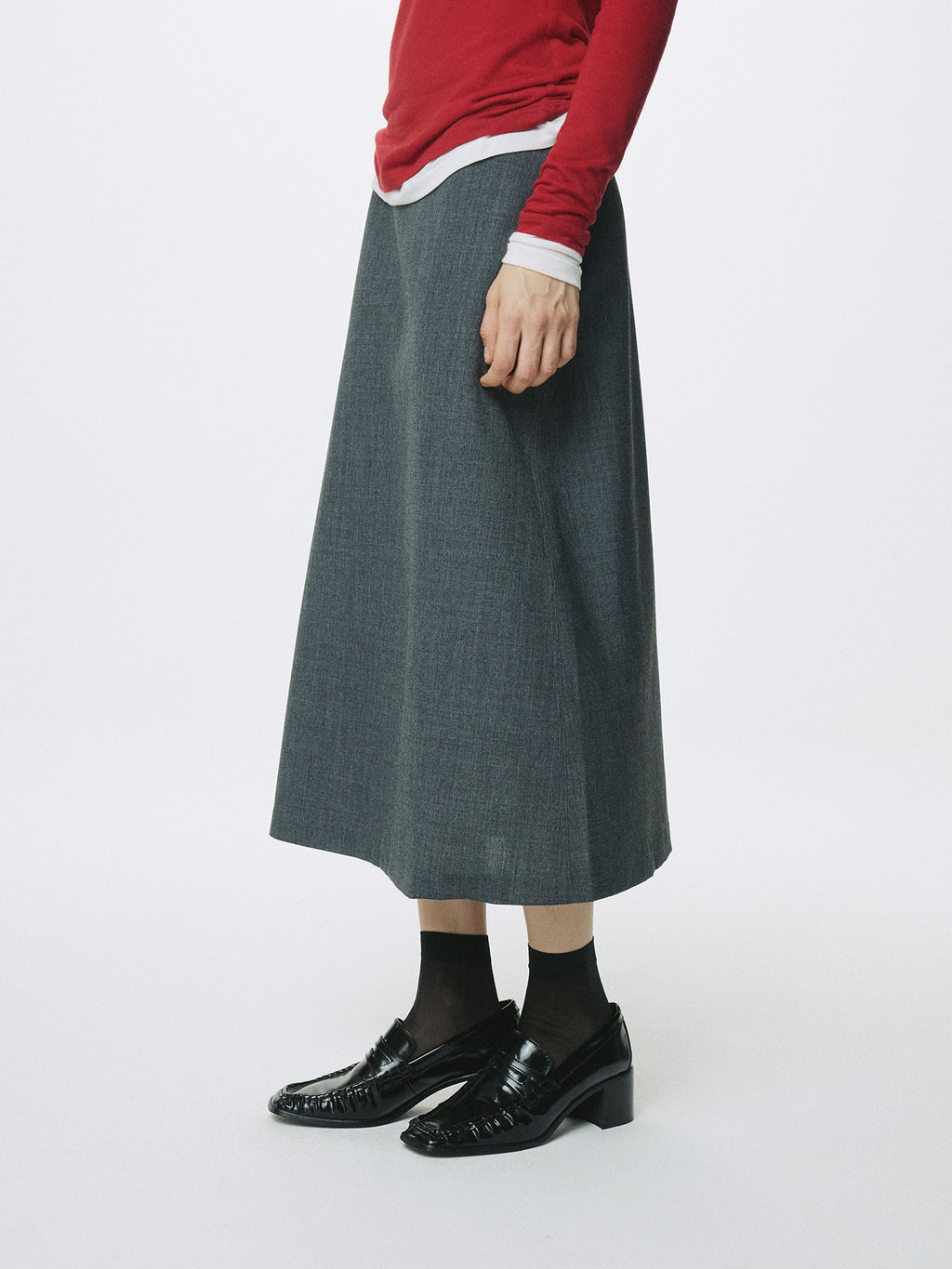 (W) WOOL MIDI SKIRT_ GREY