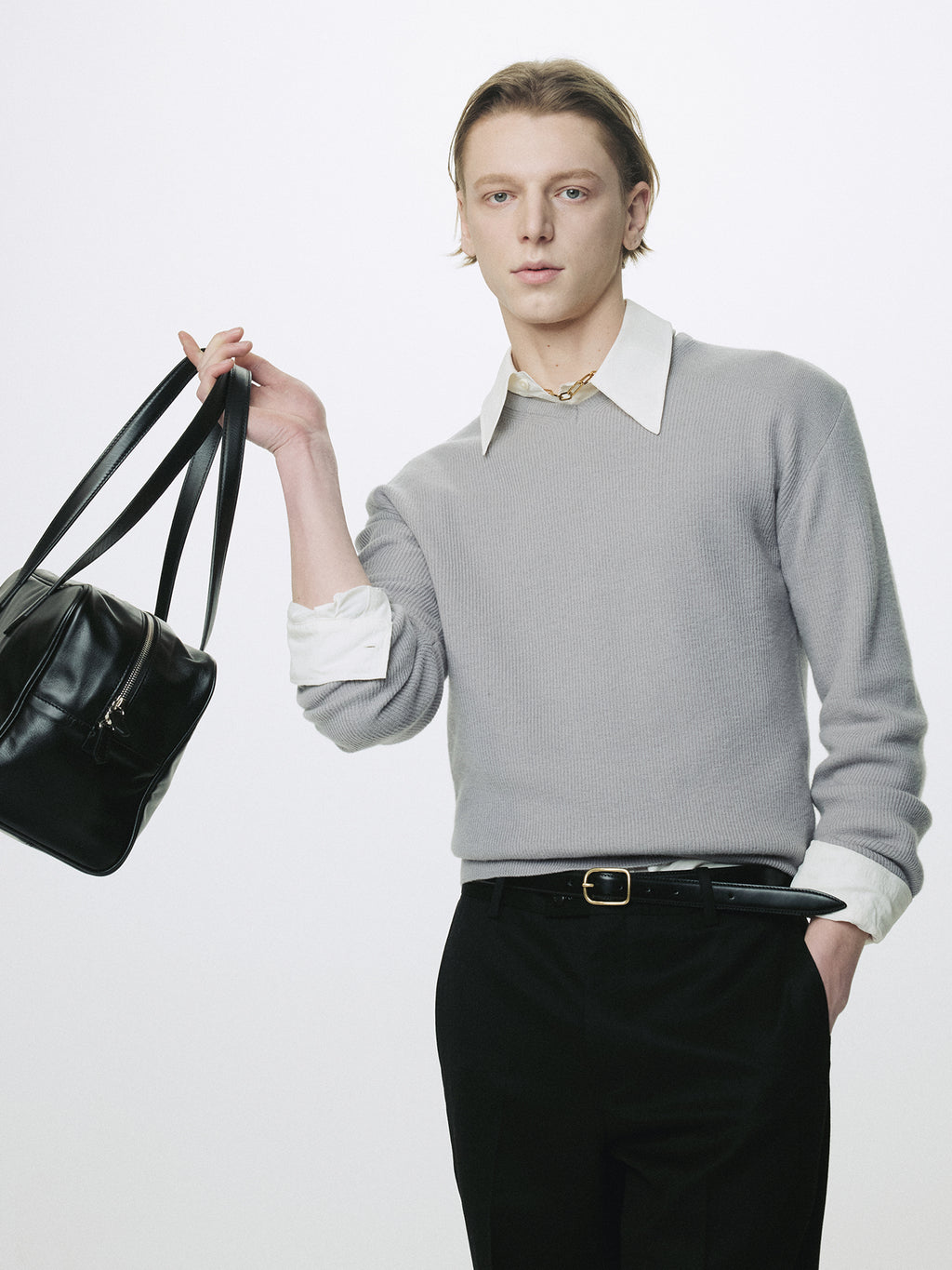 SOFT LEATHER SQUARE VALISE BAG_ BLACK