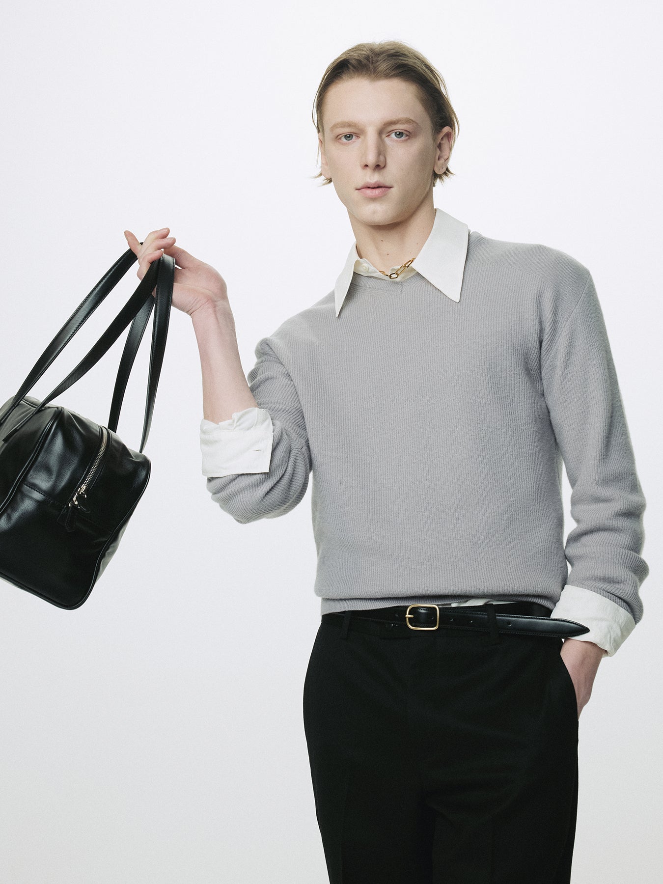 SOFT LEATHER SQUARE VALISE BAG_ BLACK