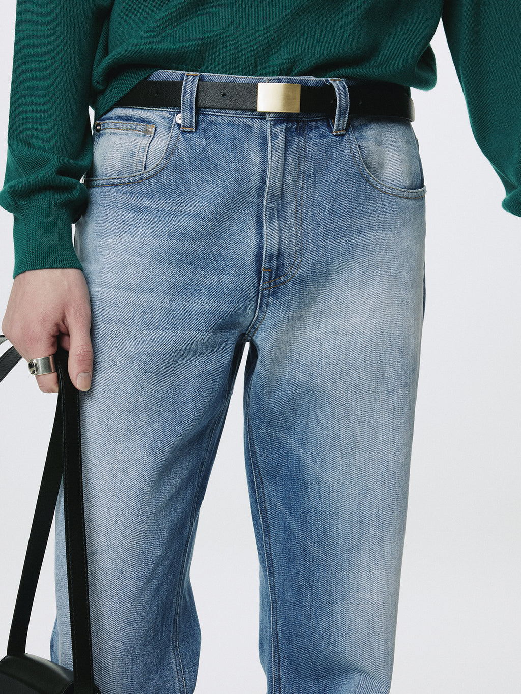 FLARED-LEG DISTRESSED DENIM JEANS_ FADED BLUE