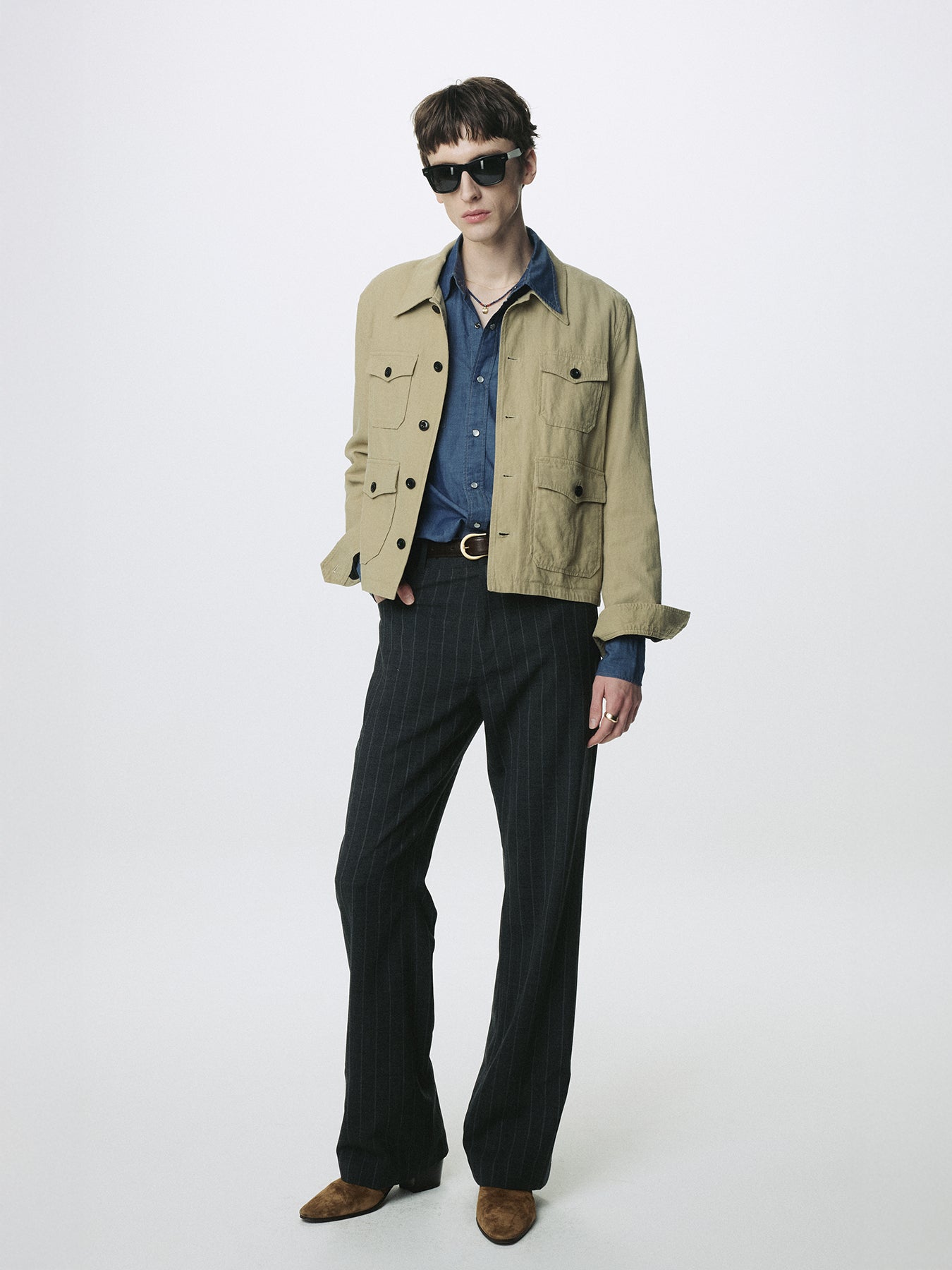 COTTON LINEN CROPPED SAFARI JACKET_ SAND