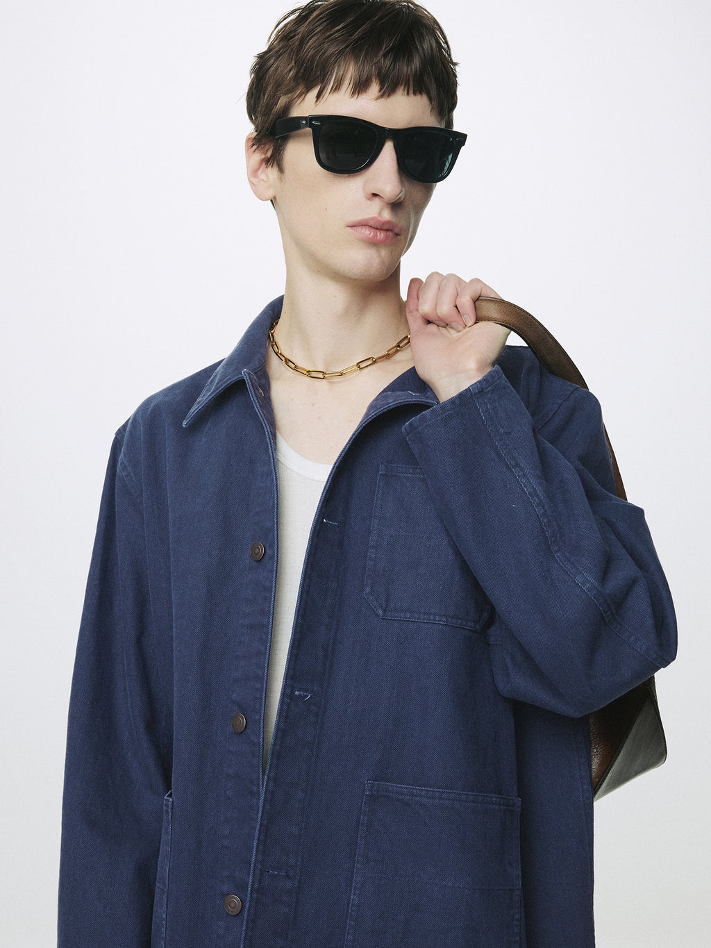GARMENT WASHED COTTON TWILL UTILITY JACKET_ PURPLE BLUE