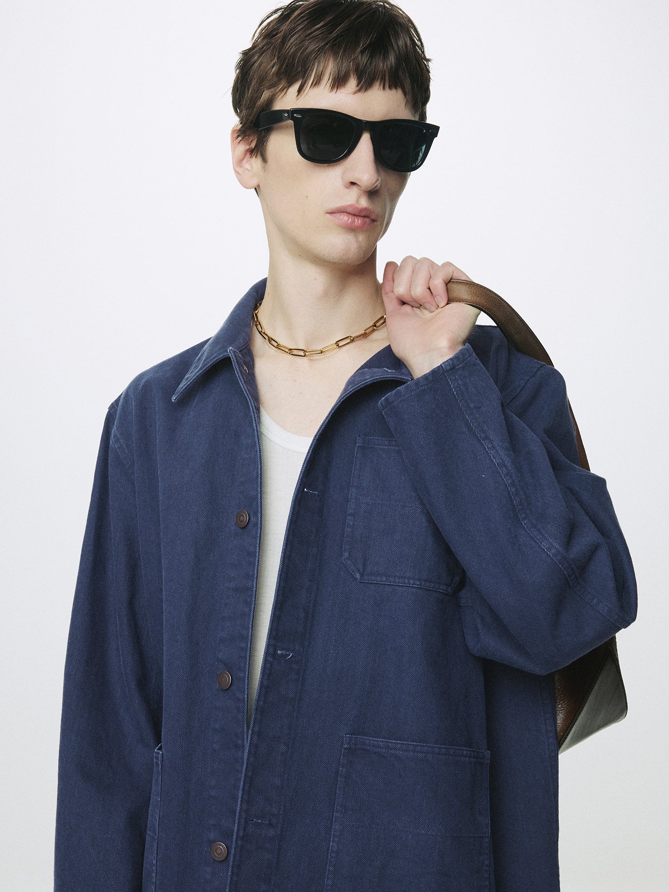GARMENT WASHED COTTON TWILL UTILITY JACKET_ PURPLE BLUE
