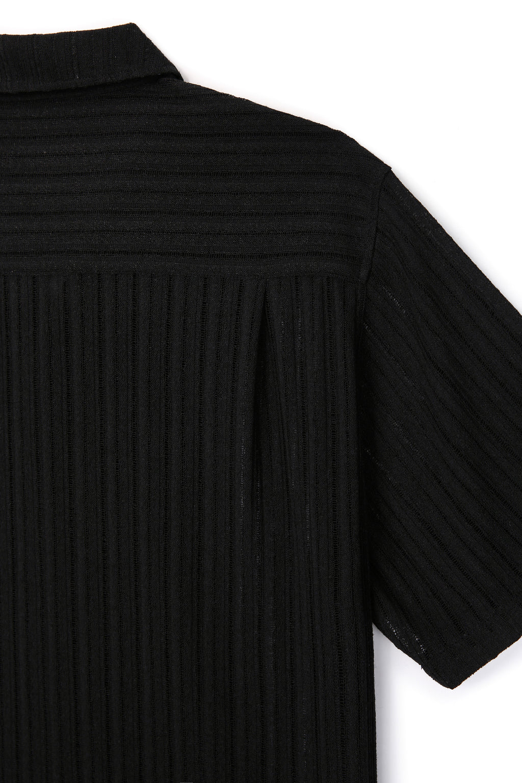 Crochet Camp Collar Half Sleeve Shirt_ Black