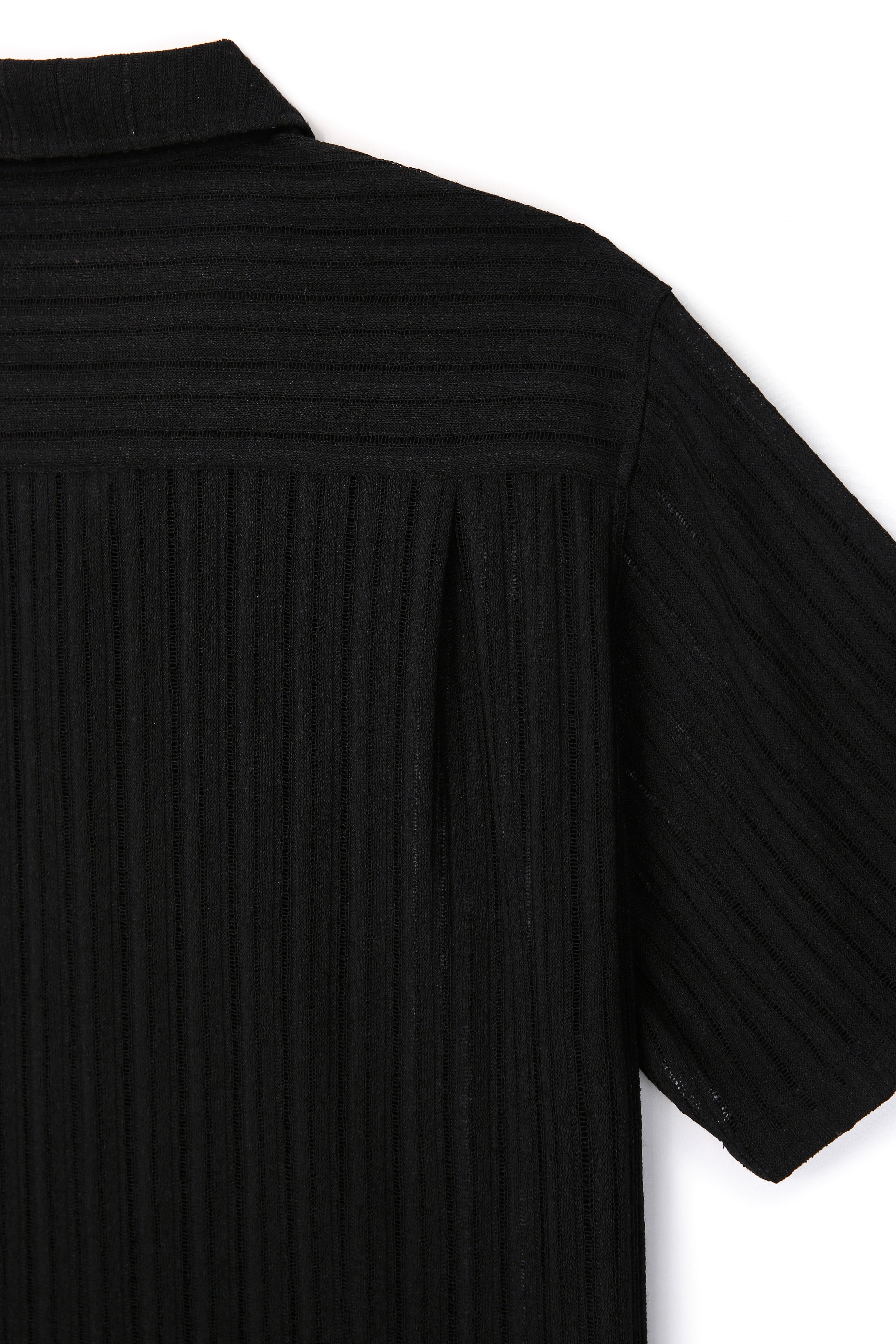 Crochet Camp Collar Half Sleeve Shirt_ Black