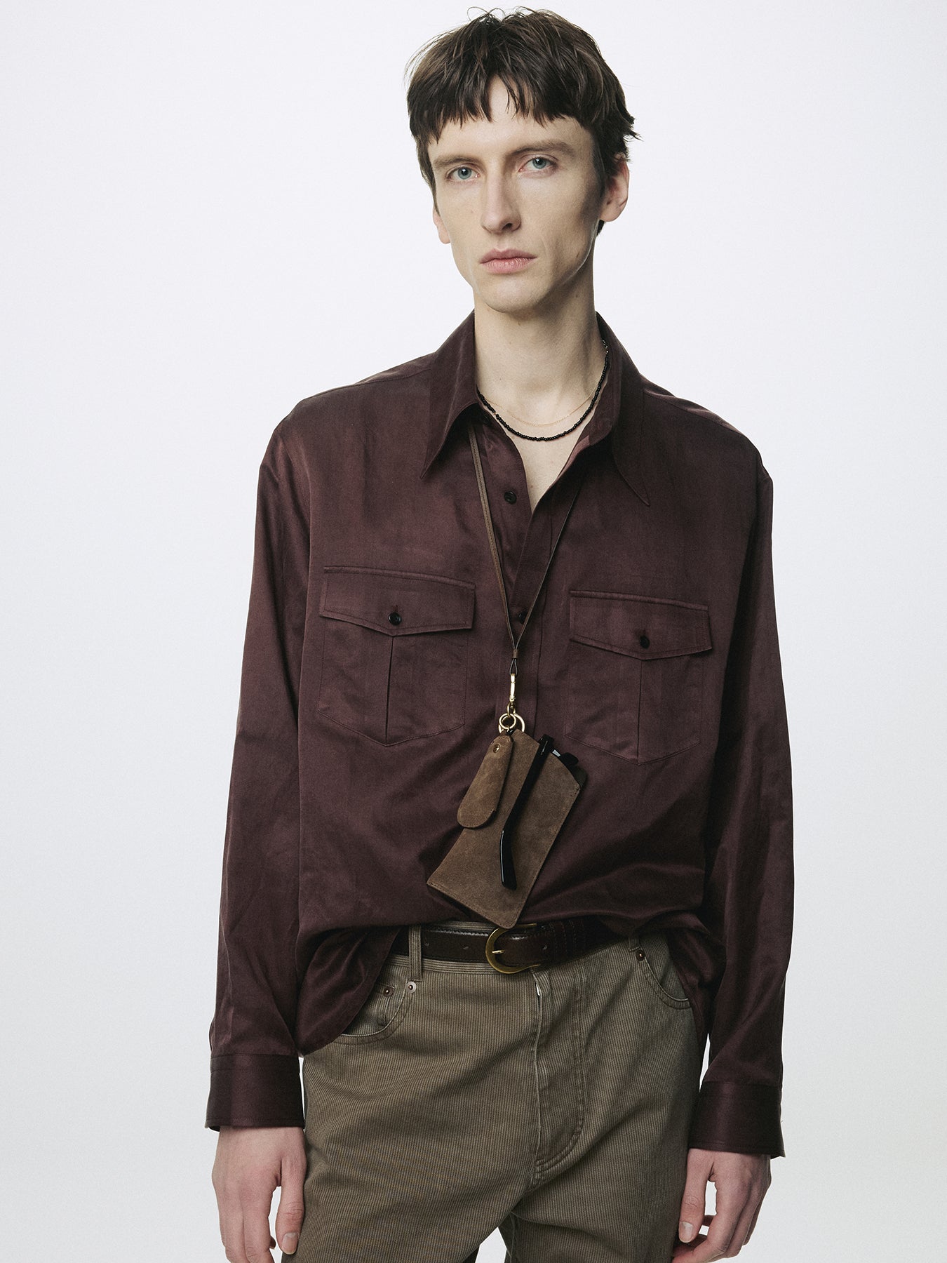 SILK COTTON DOUBLE POCKET SHIRT_ VINTAGE MAROON