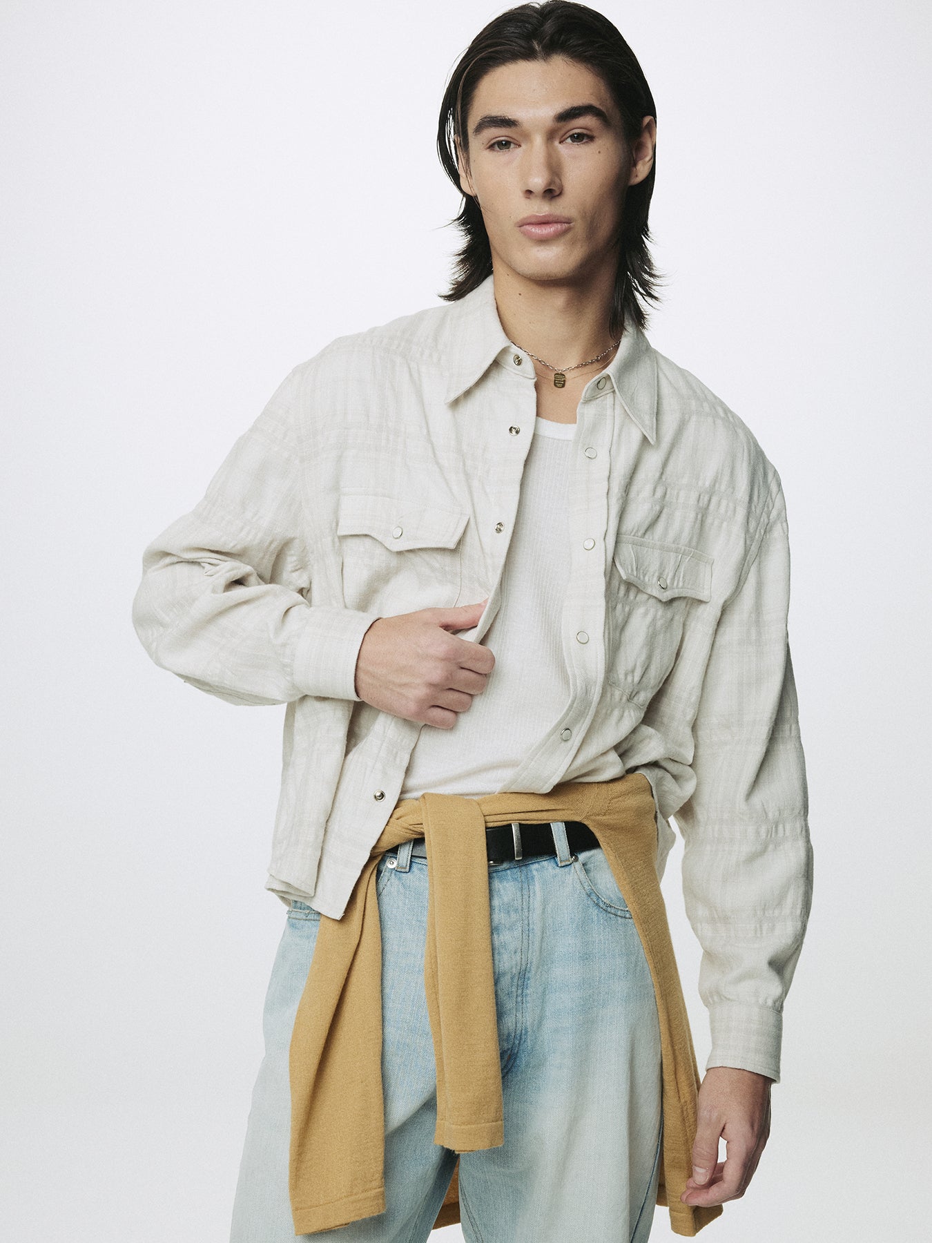 WOOL AND COTTON CHECKED SHIRT JACKET (JAPANESE FABRIC)_ IVORY