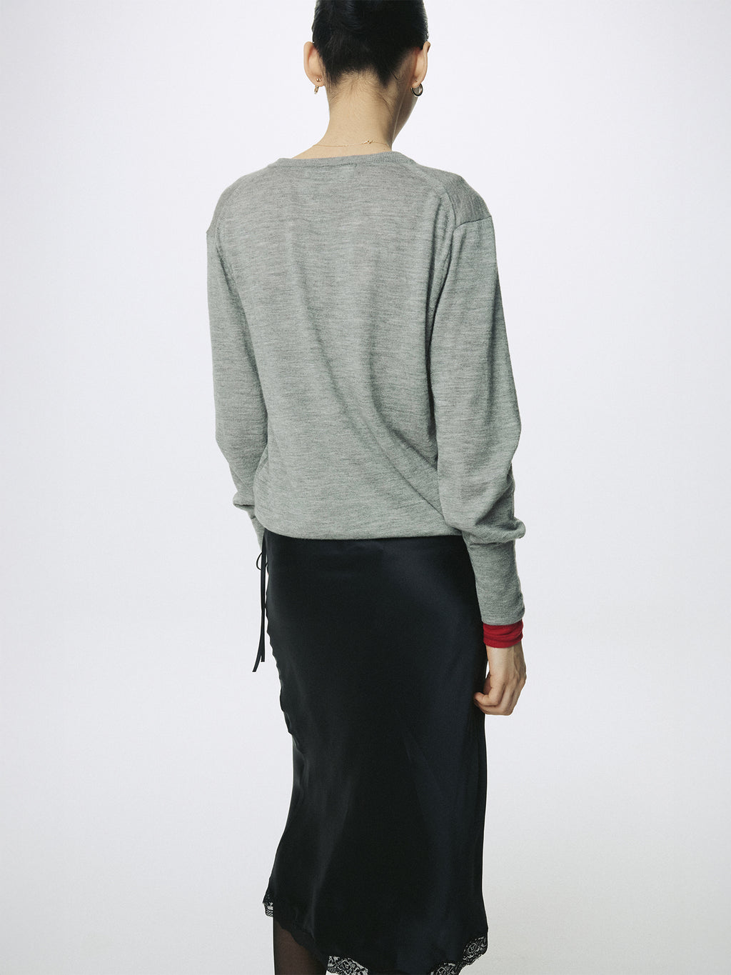 (W) SILK MIDI SKIRT_ BLACK