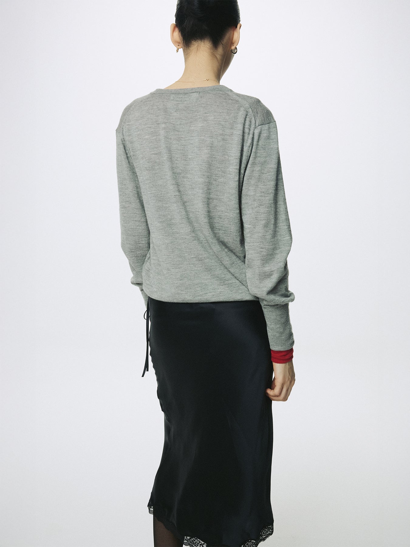 (W) SILK MIDI SKIRT_ BLACK