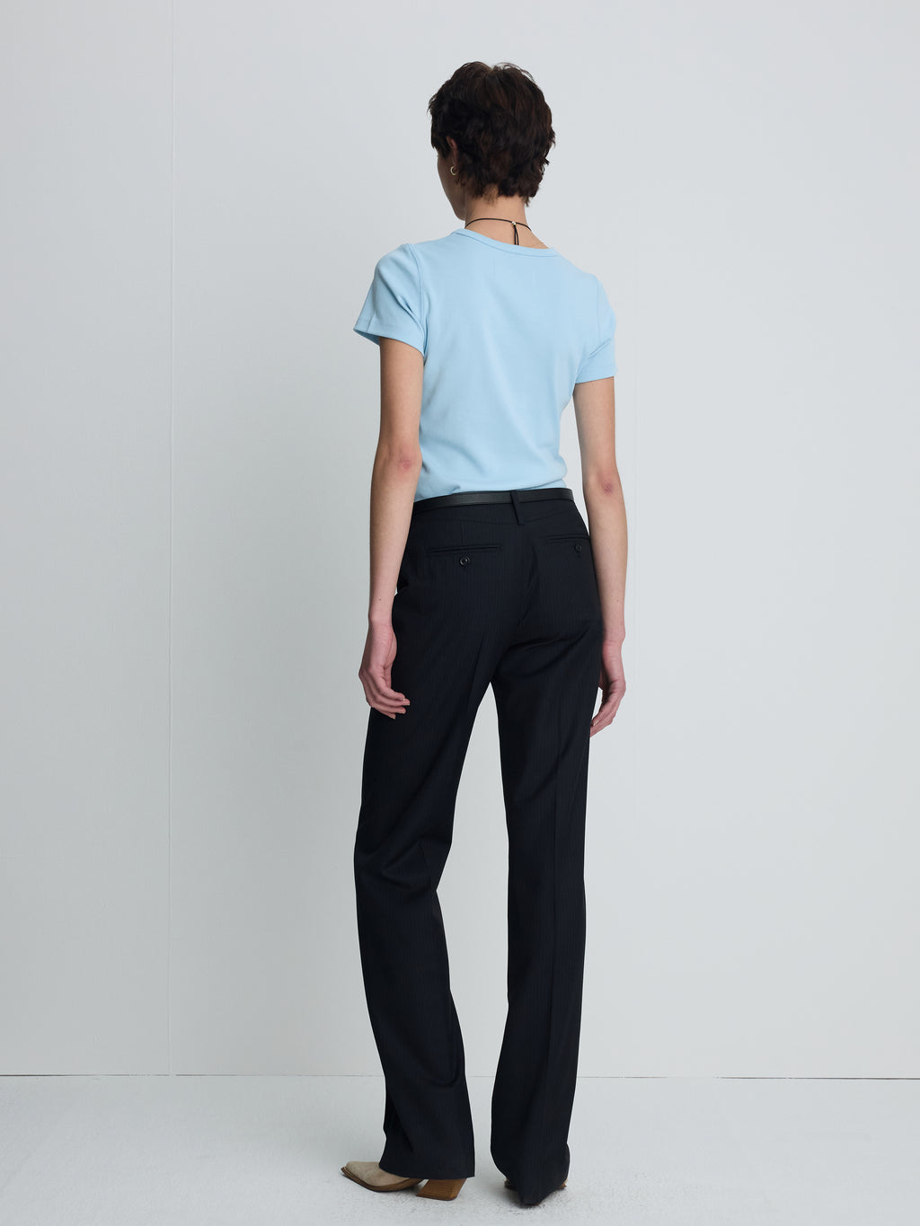 (W) RIBBED HALF SLEEVE T-SHIRTS_ LIGHT BLUE