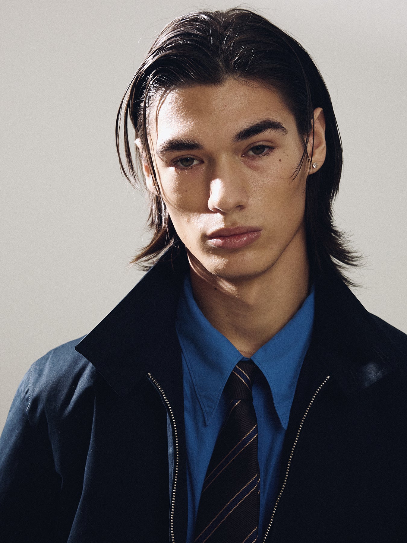 STRIPED SILK TIE_ BROWN/BLUE/BRONZE
