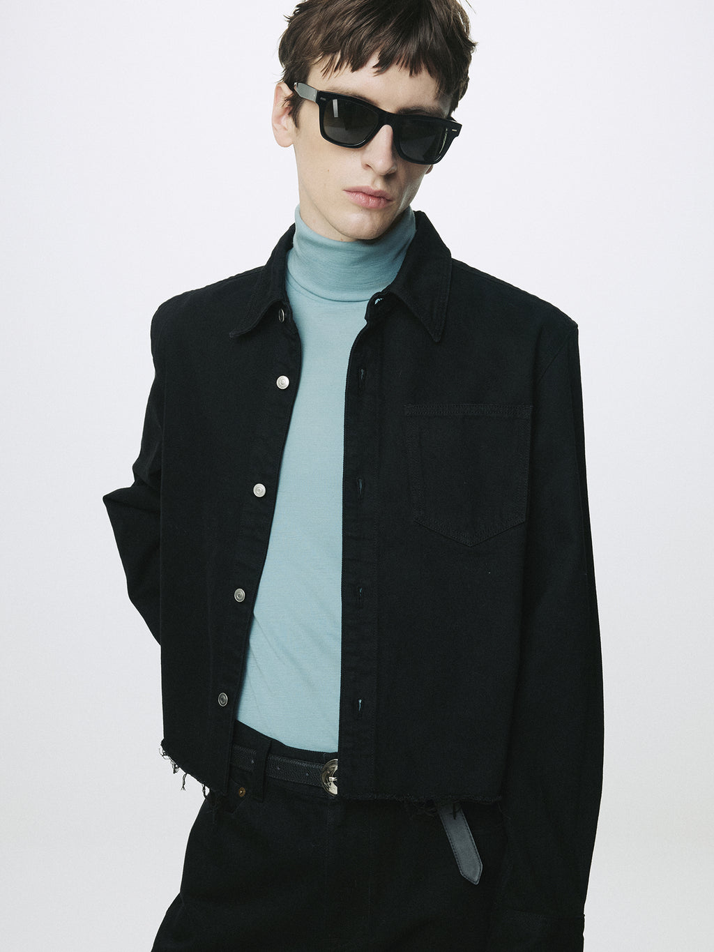 DENIM CUT-OFF SHIRT BLOUSON_ BLACK