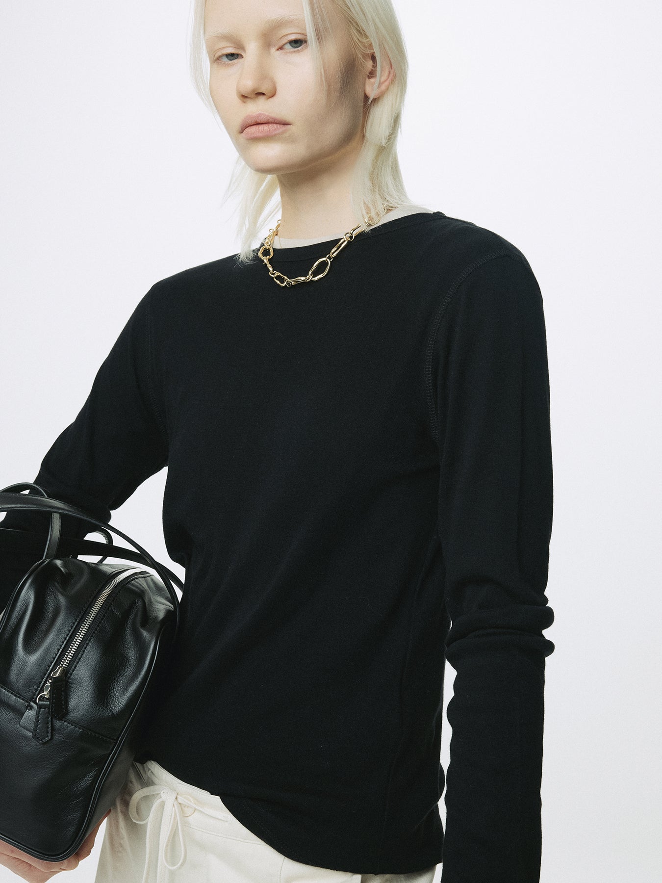 (W) COTTON CASHMERE ESSENTIAL TOP_ BLACK