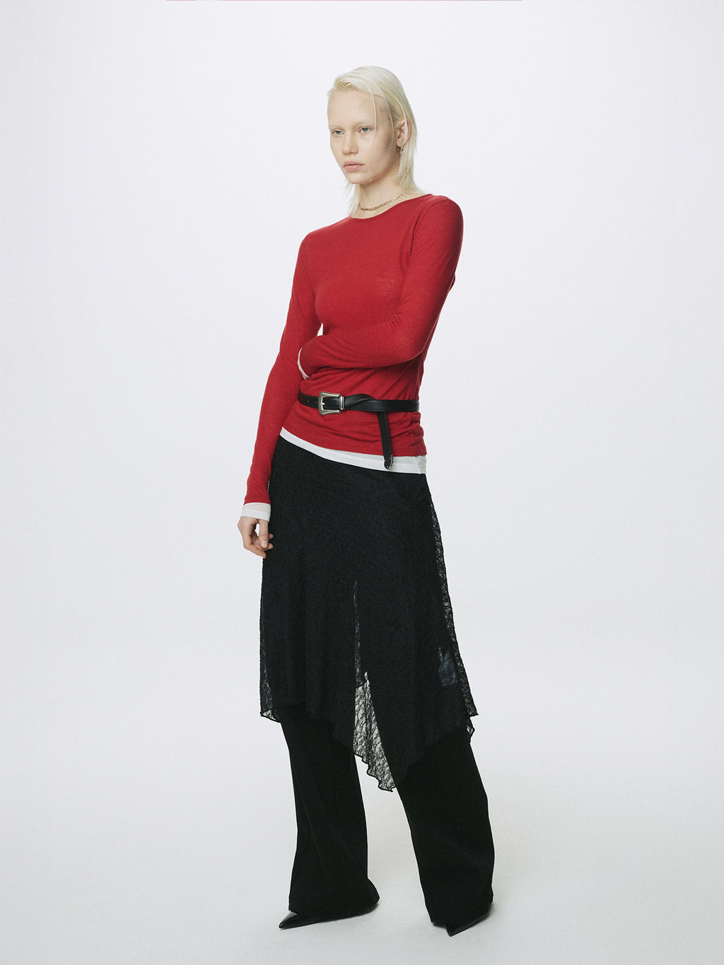 (W) LACE DRAPED SKIRT_ BLACK