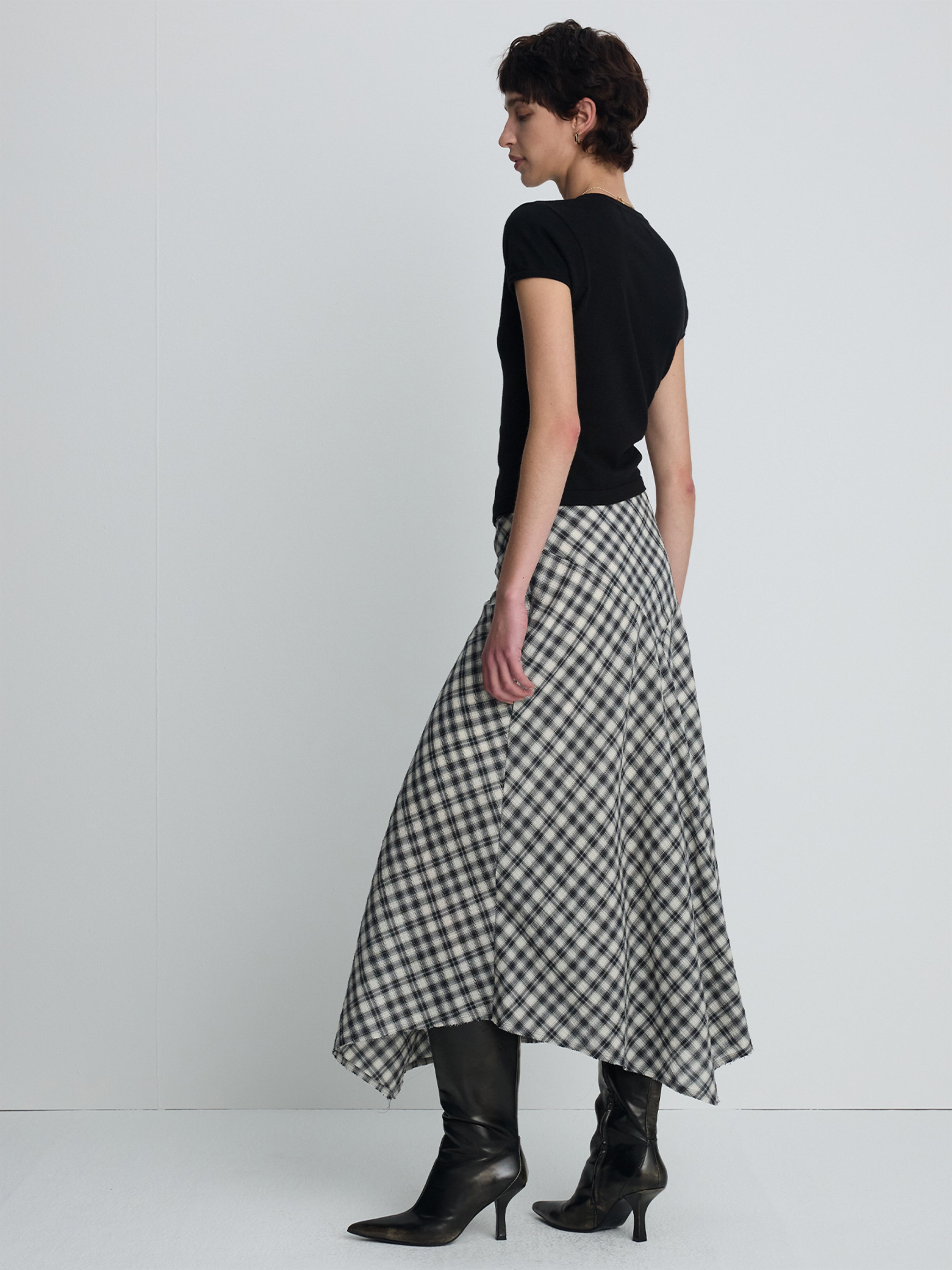 (W) COTTON CHECK PATCHWORK SKIRT_ BLACK CHECK