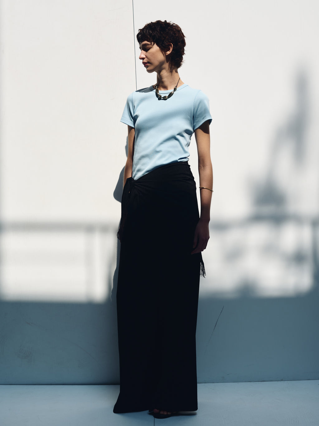 (W) RIBBED HALF SLEEVE T-SHIRTS_ LIGHT BLUE