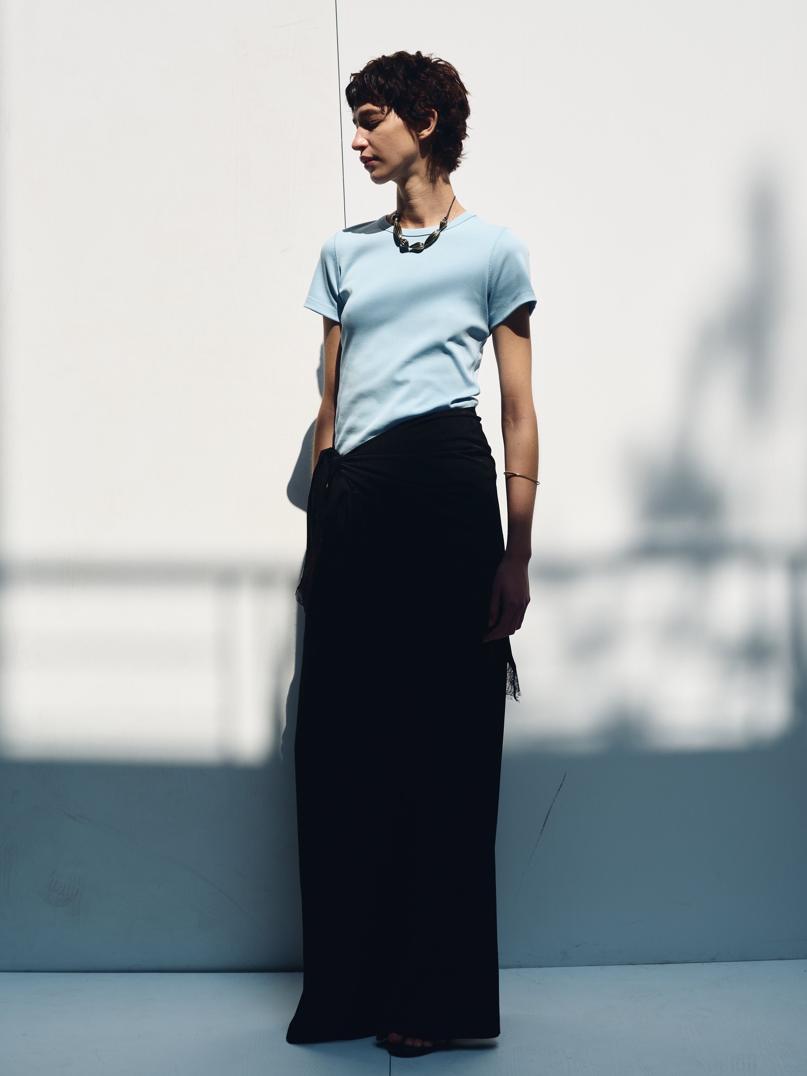 (W) RIBBED HALF SLEEVE T-SHIRTS_ LIGHT BLUE