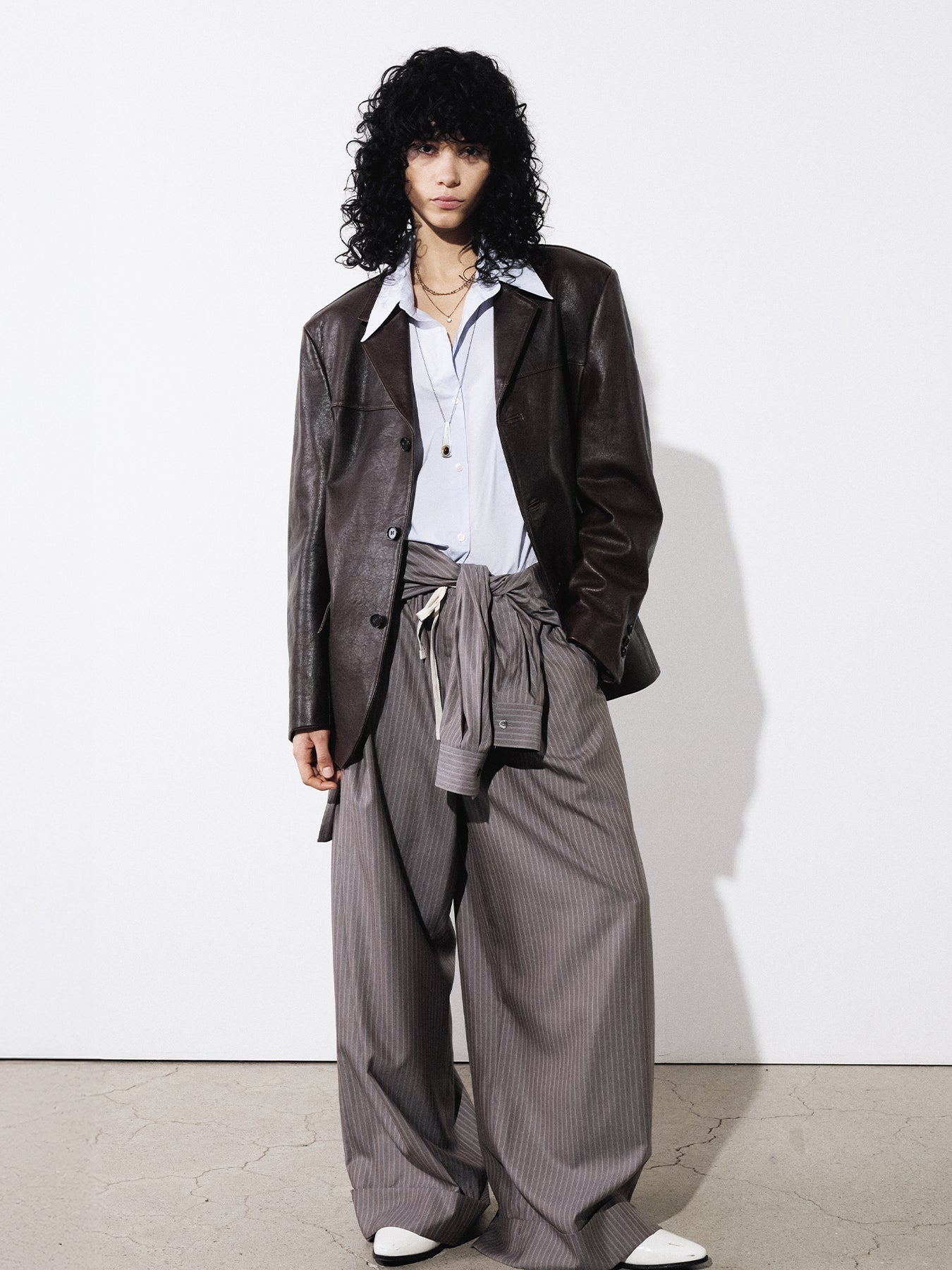 (W) VEGETABLE LAMB LEATHER BLAZER JACKET_ BROWN