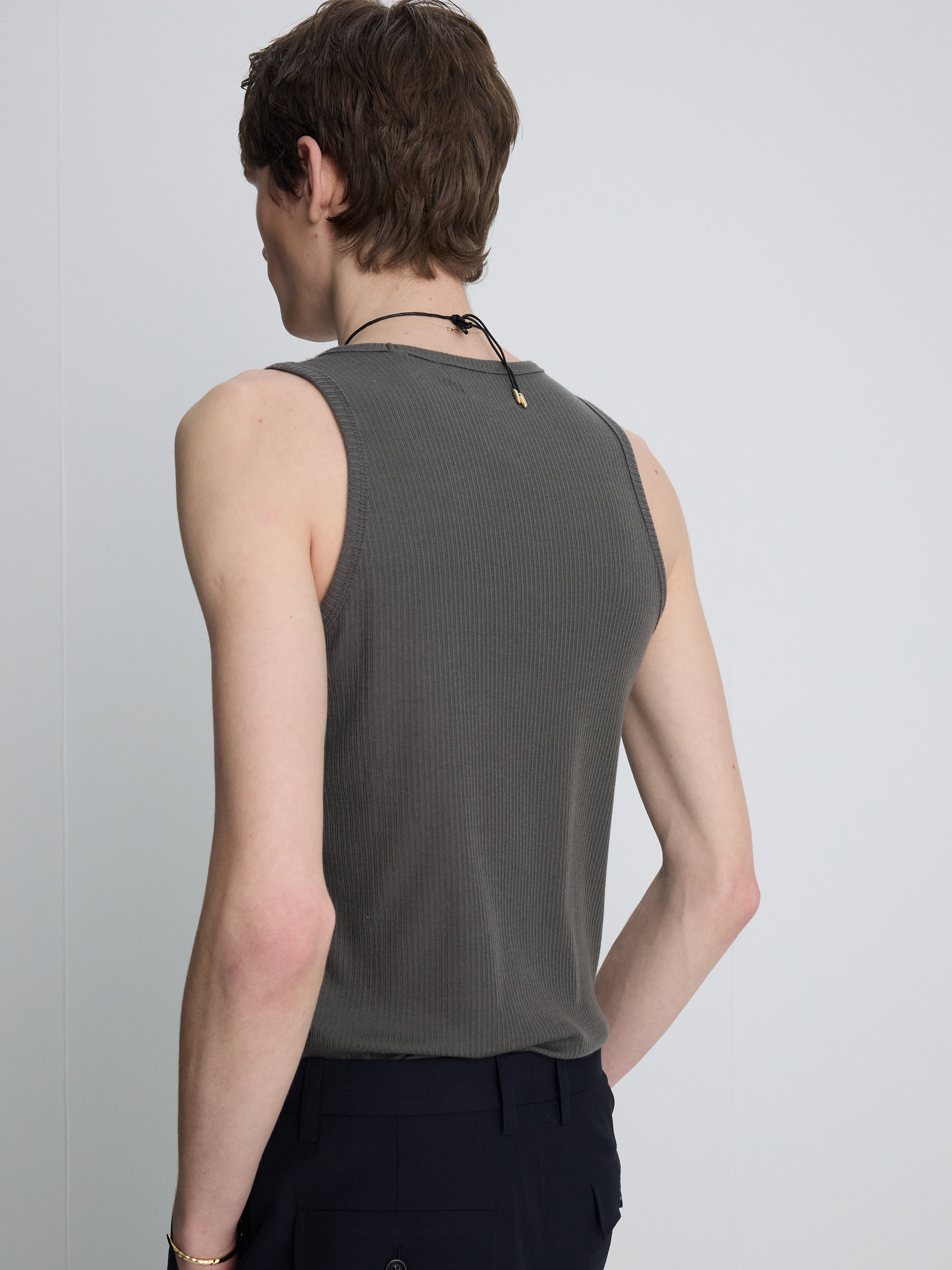 SILK LYOCELL RIB TANK TOP (JAPANESE FABRIC)_ OLIVE CHARCOAL