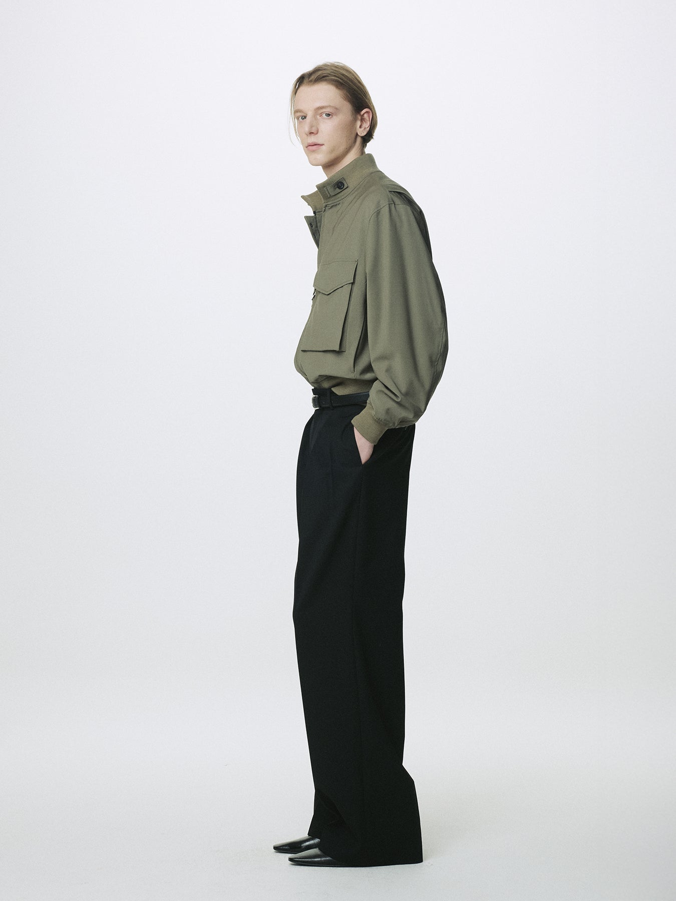 WOOL DOUBLE-PLEATED WIDE TROUSERS_ BLACK
