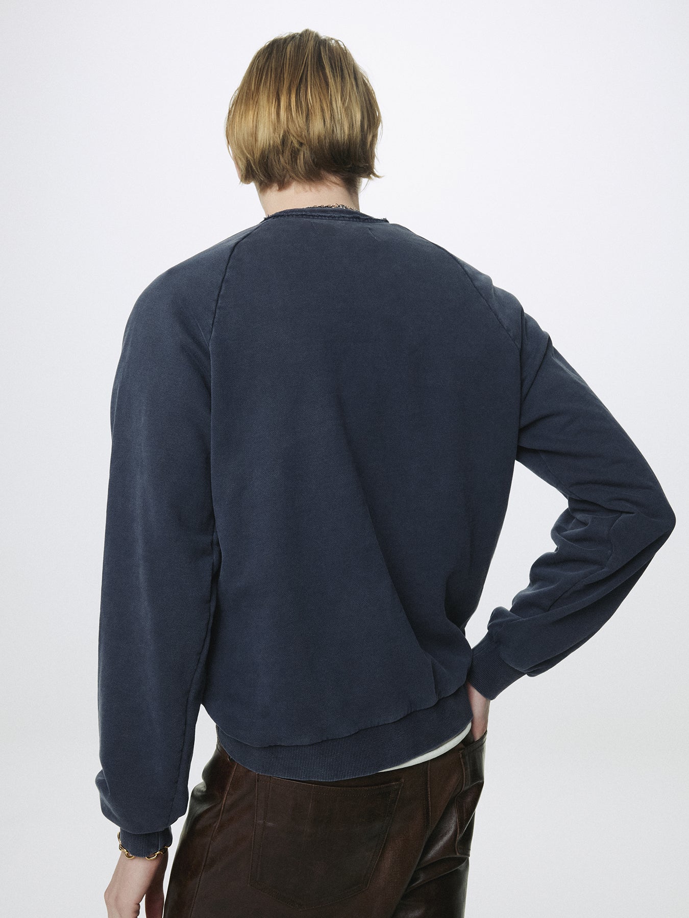 GARMENT DYED ZIP SWEATSHIRT_ FADED NAVY