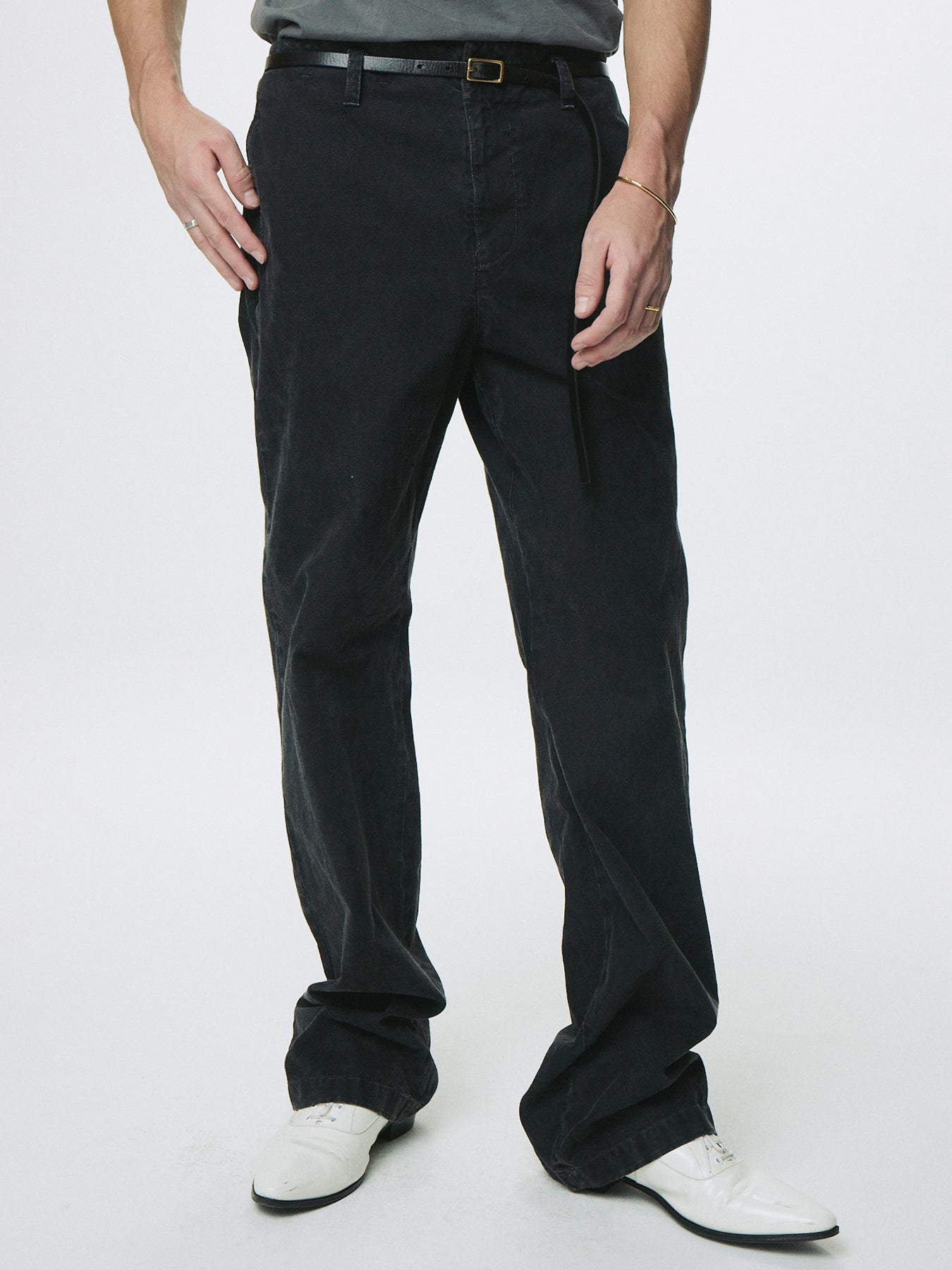 GARMENT DYED COTTON STRAIGHT PANTS_ FADED BLACK