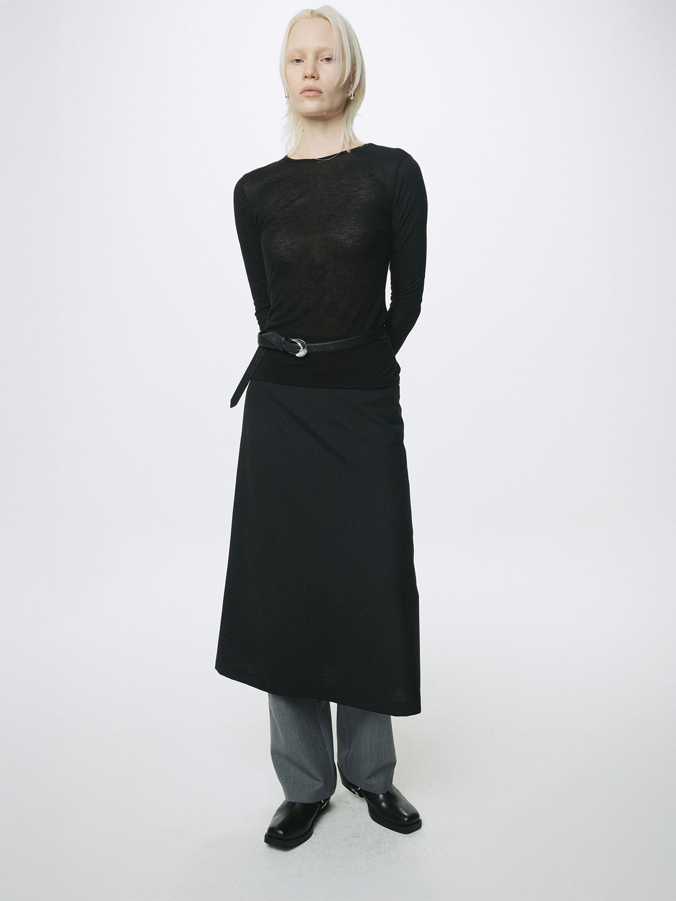 (W) WOOL MIDI SKIRT_ BLACK