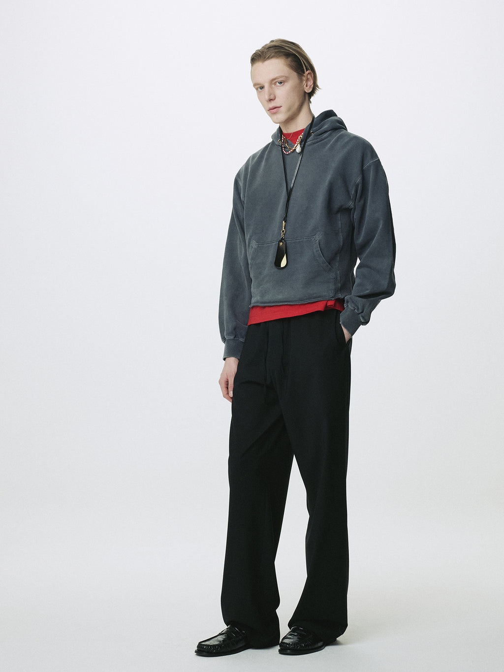 TROPICAL WOOL DRAWSTRING PANTS_ BLACK