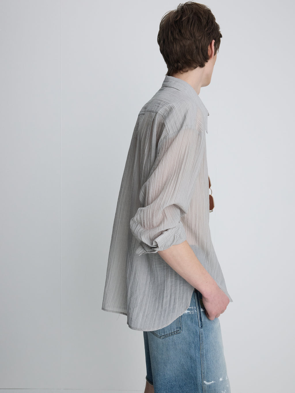 LYOCELL OVERSIZED STRIPE SHIRT_ GREY